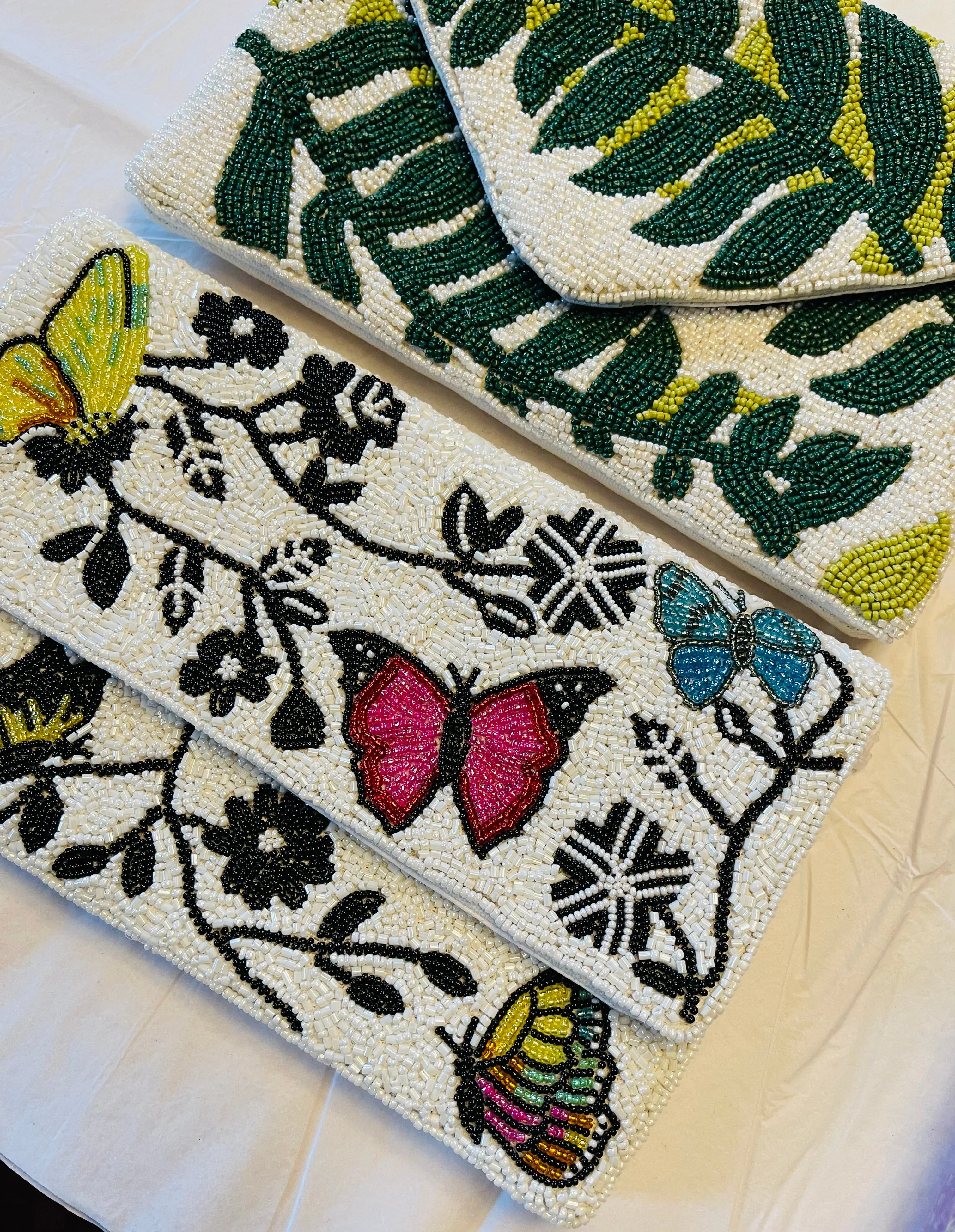Leaf Pattern Handmade Beaded Clutch