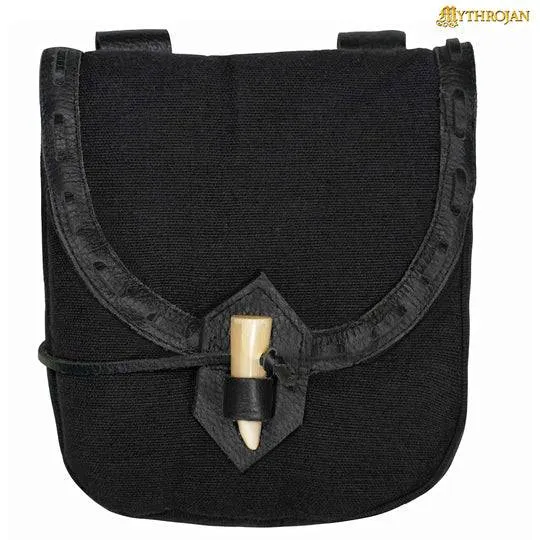 Leather and Cotton Belt Pouch with Horn Toggle - Authentic Medieval
