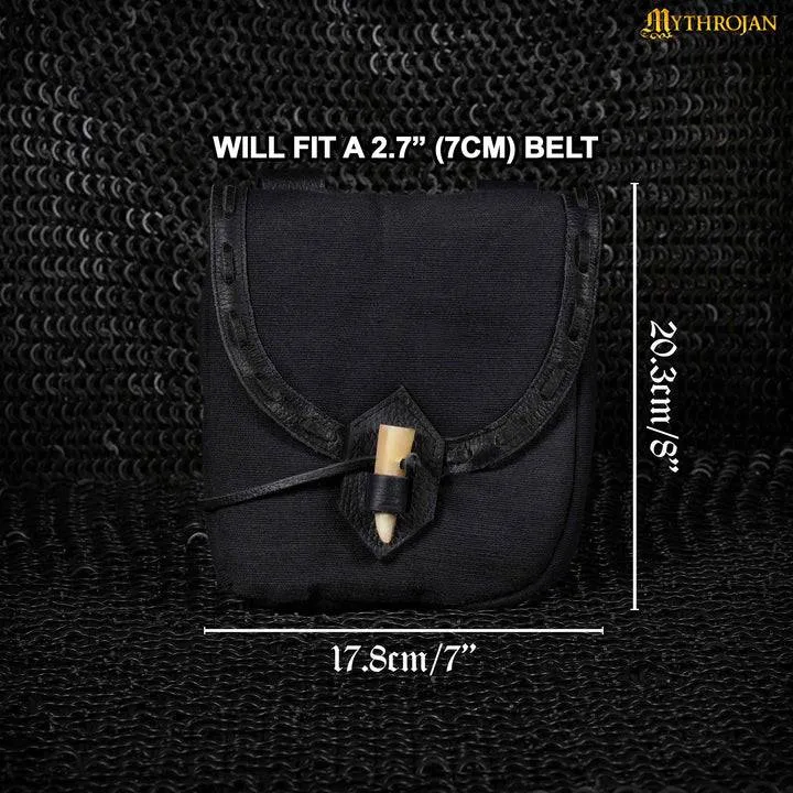 Leather and Cotton Belt Pouch with Horn Toggle - Authentic Medieval