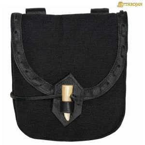 Leather and Cotton Belt Pouch with Horn Toggle - Authentic Medieval