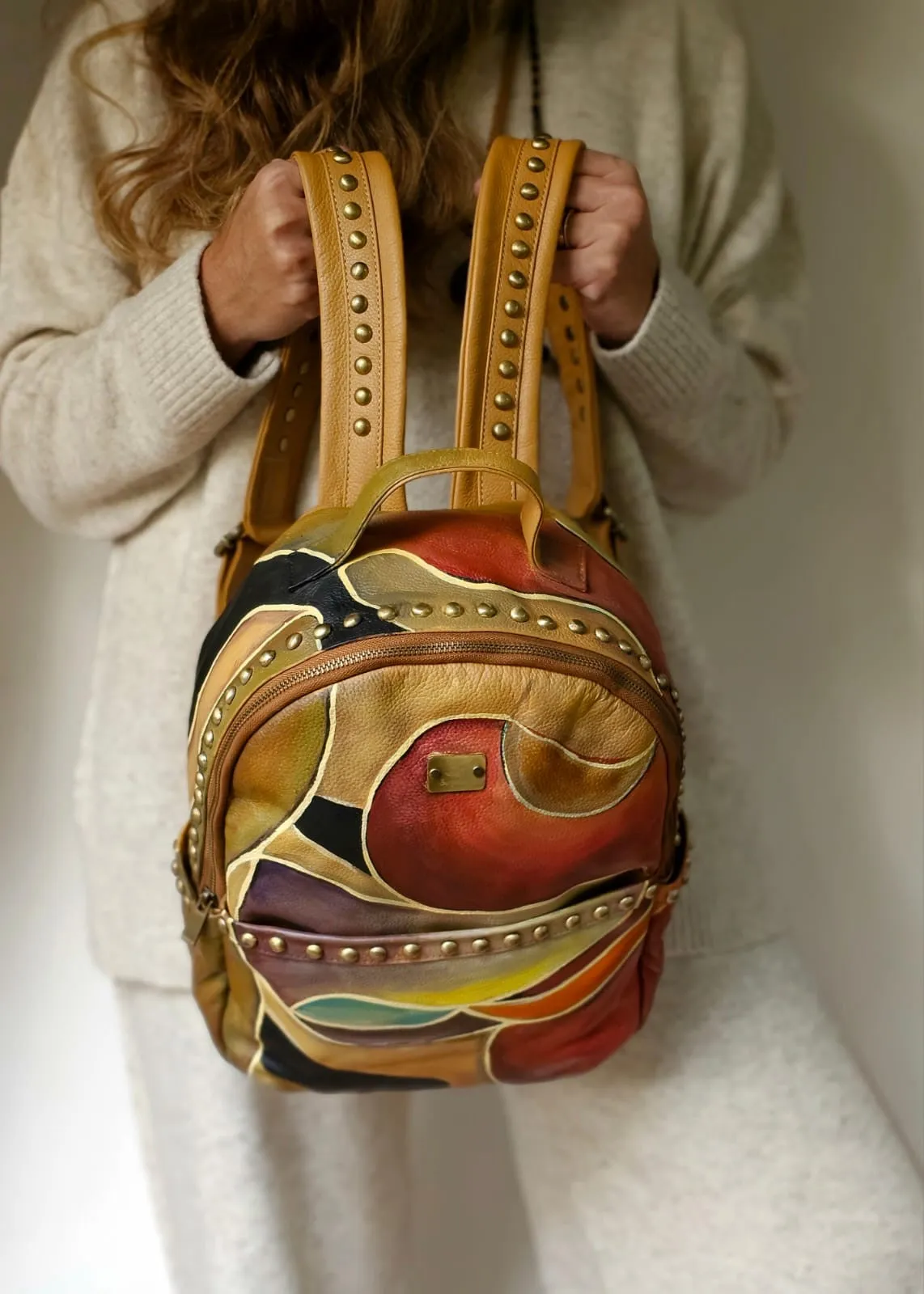 Leather Backpack with Studs