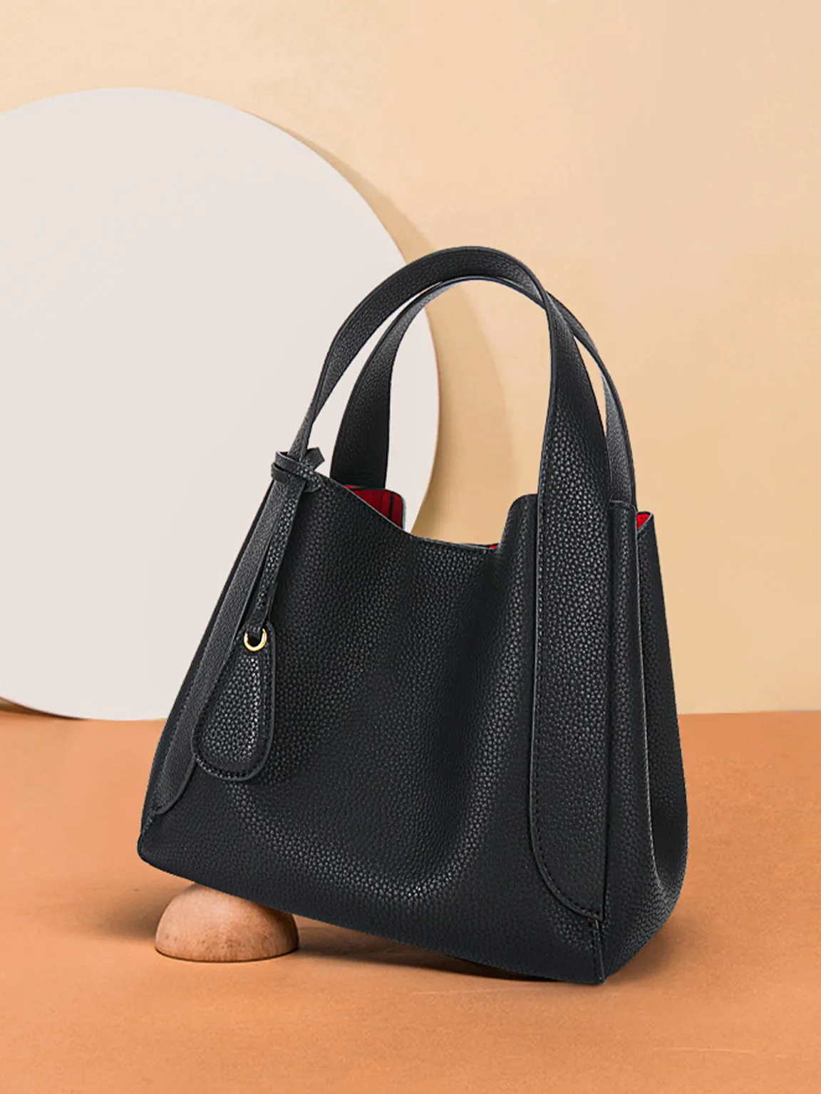 Leather Bucket Shoulder Bag Top Handle Tote Bag
