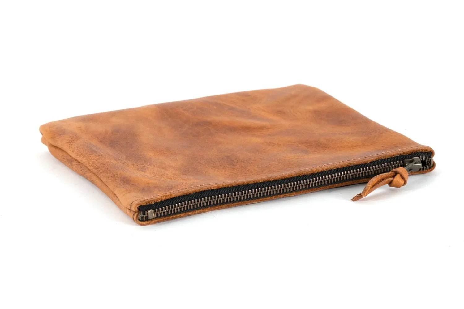 LEATHER TOP ZIPPER POUCH - LARGE
