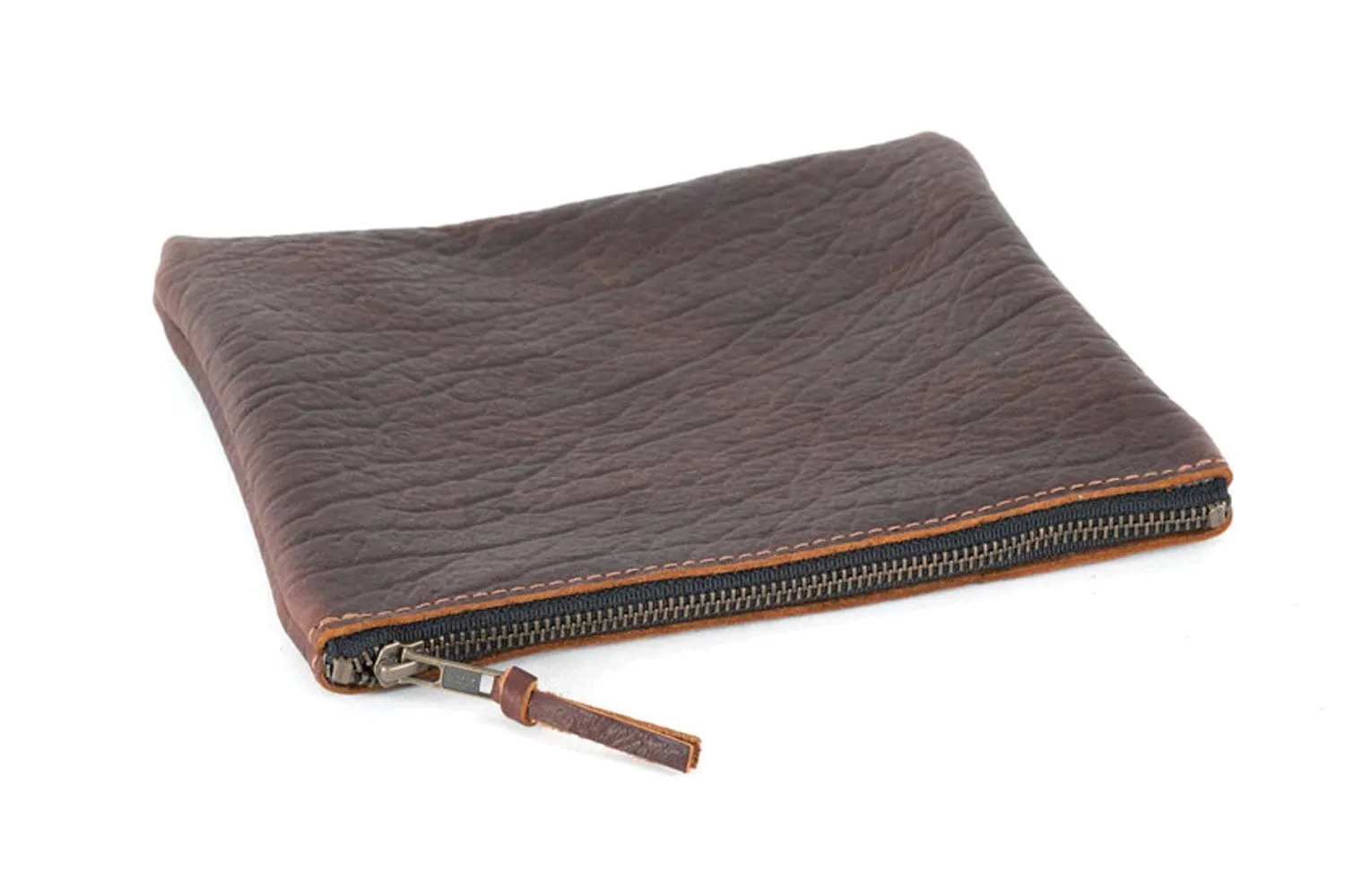 LEATHER TOP ZIPPER POUCH - LARGE