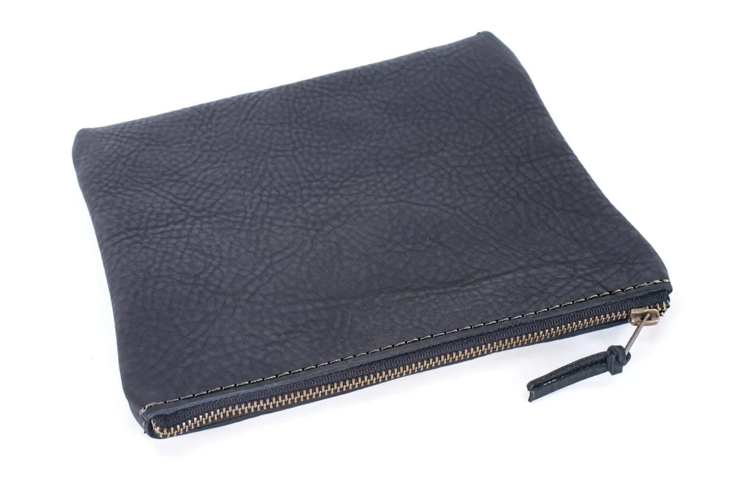 LEATHER TOP ZIPPER POUCH - LARGE