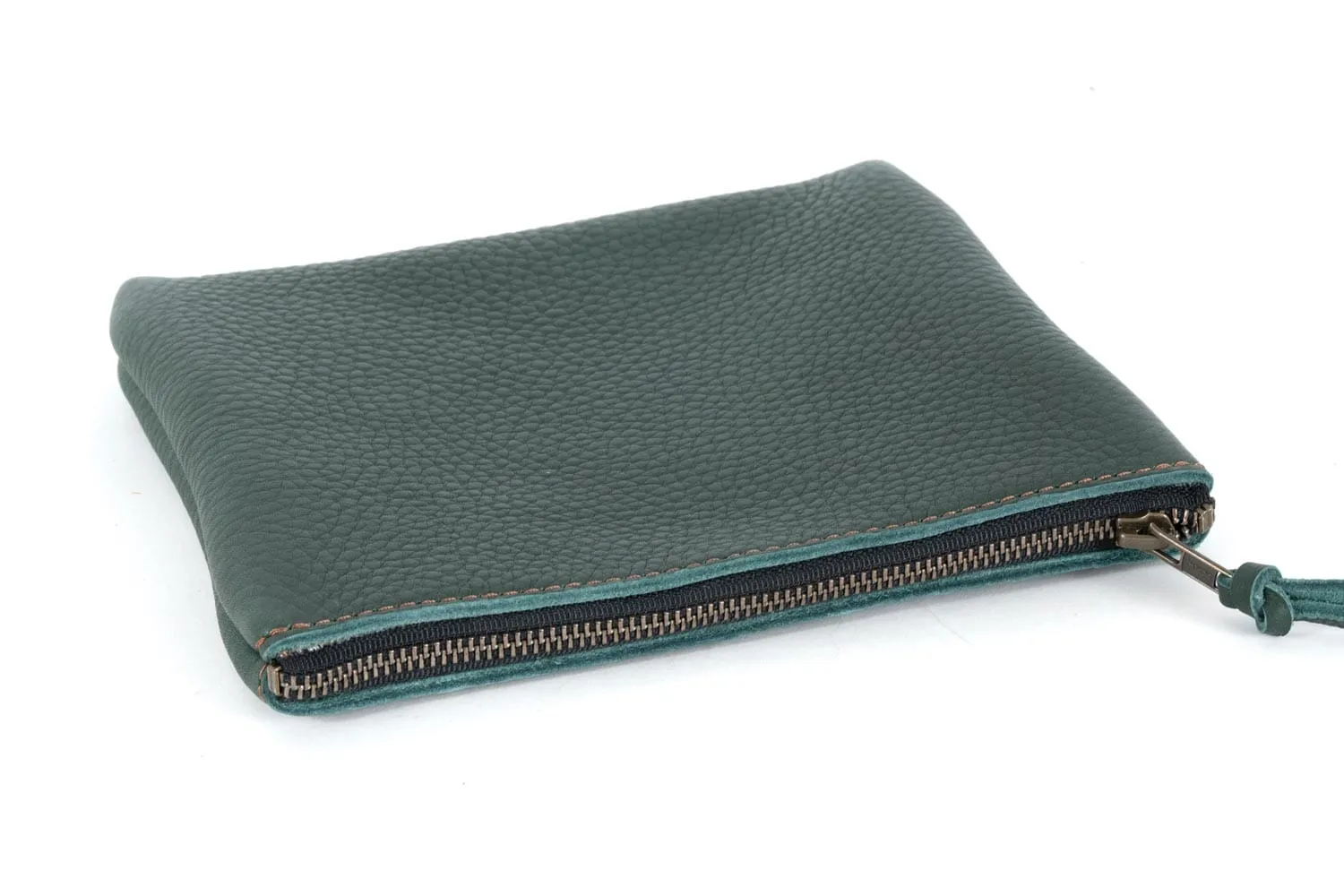 LEATHER TOP ZIPPER POUCH - LARGE