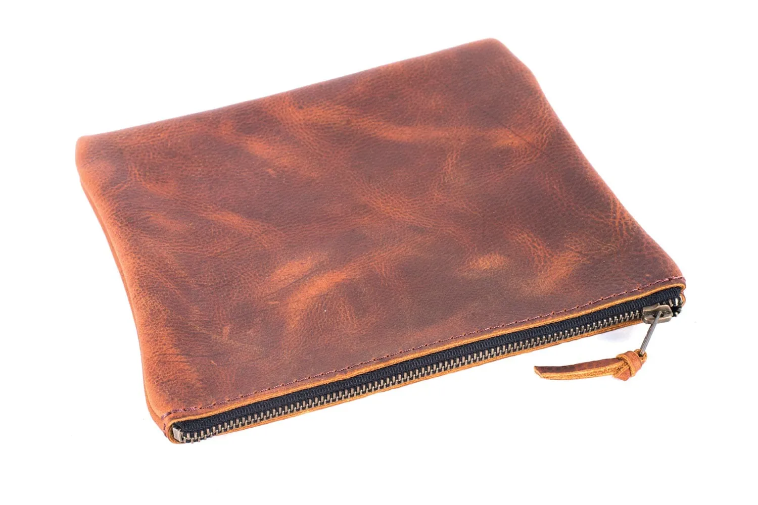 LEATHER TOP ZIPPER POUCH - LARGE