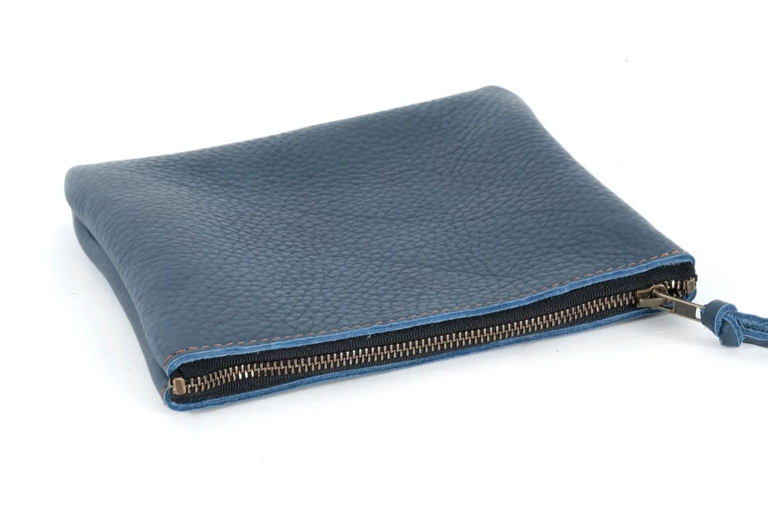 LEATHER TOP ZIPPER POUCH - LARGE
