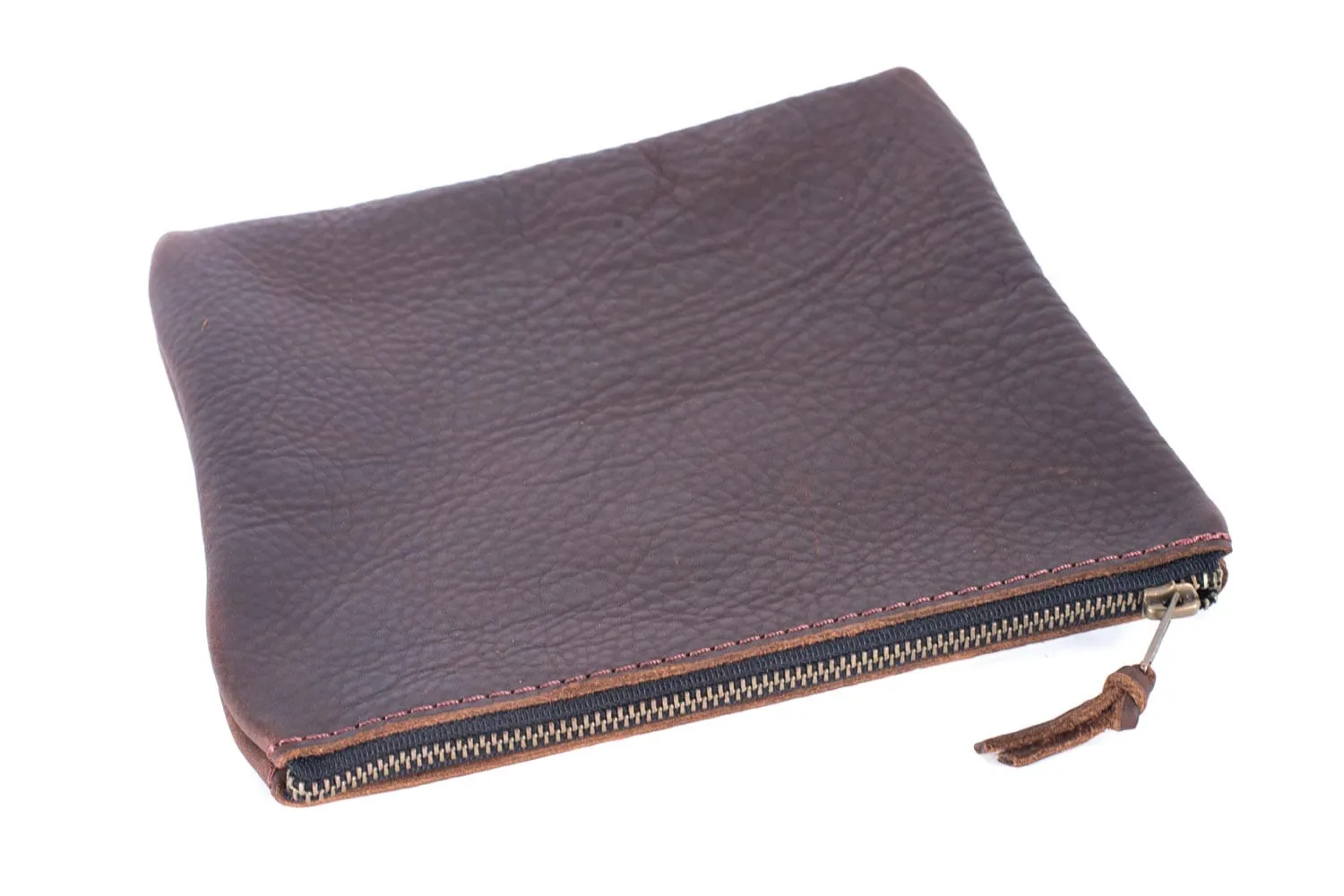 LEATHER TOP ZIPPER POUCH - LARGE