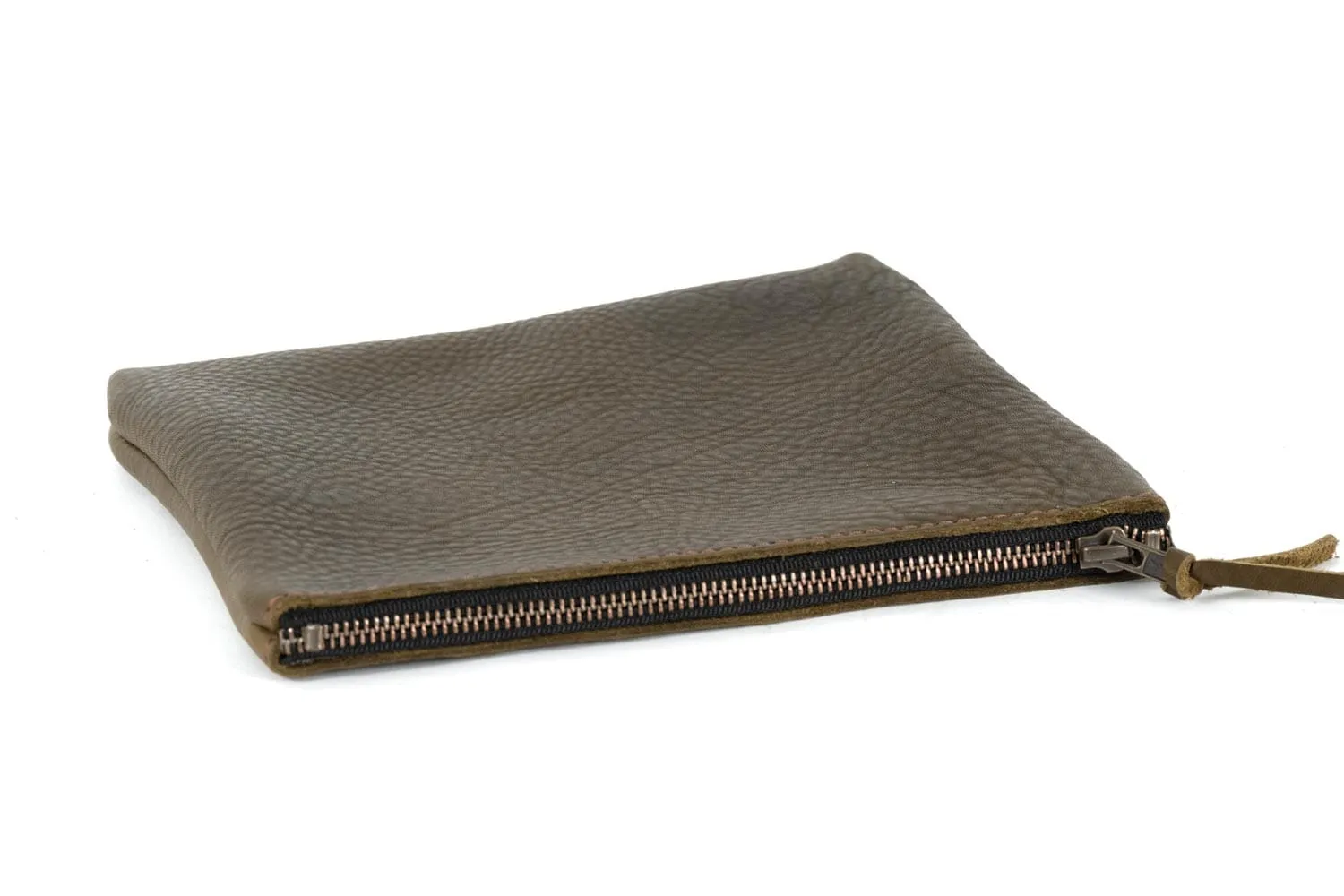 LEATHER TOP ZIPPER POUCH - LARGE