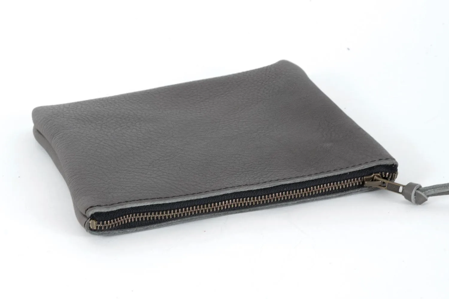 LEATHER TOP ZIPPER POUCH - LARGE