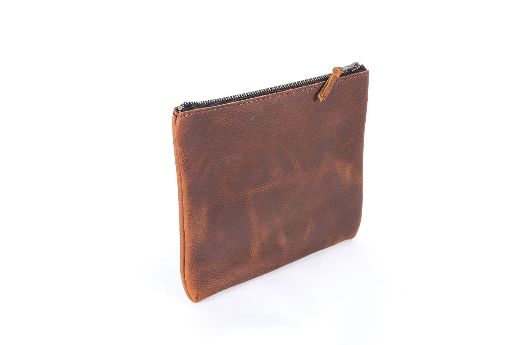 LEATHER TOP ZIPPER POUCH - LARGE