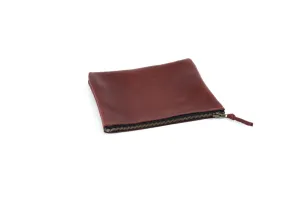 LEATHER TOP ZIPPER POUCH - MERLOT