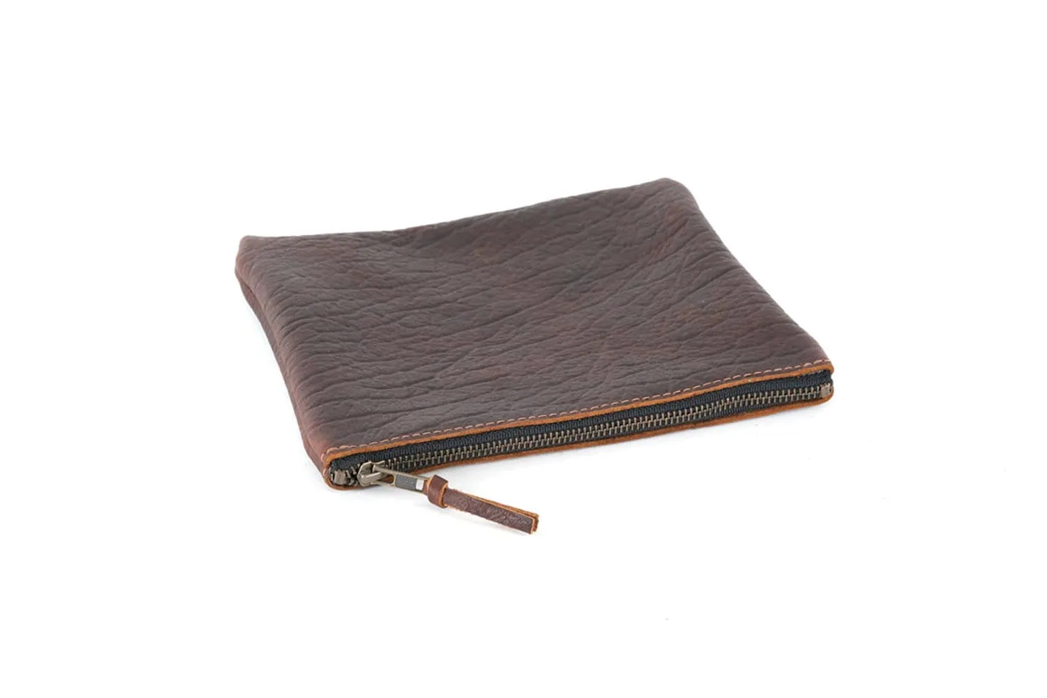 LEATHER TOP ZIPPER POUCH - SMALL