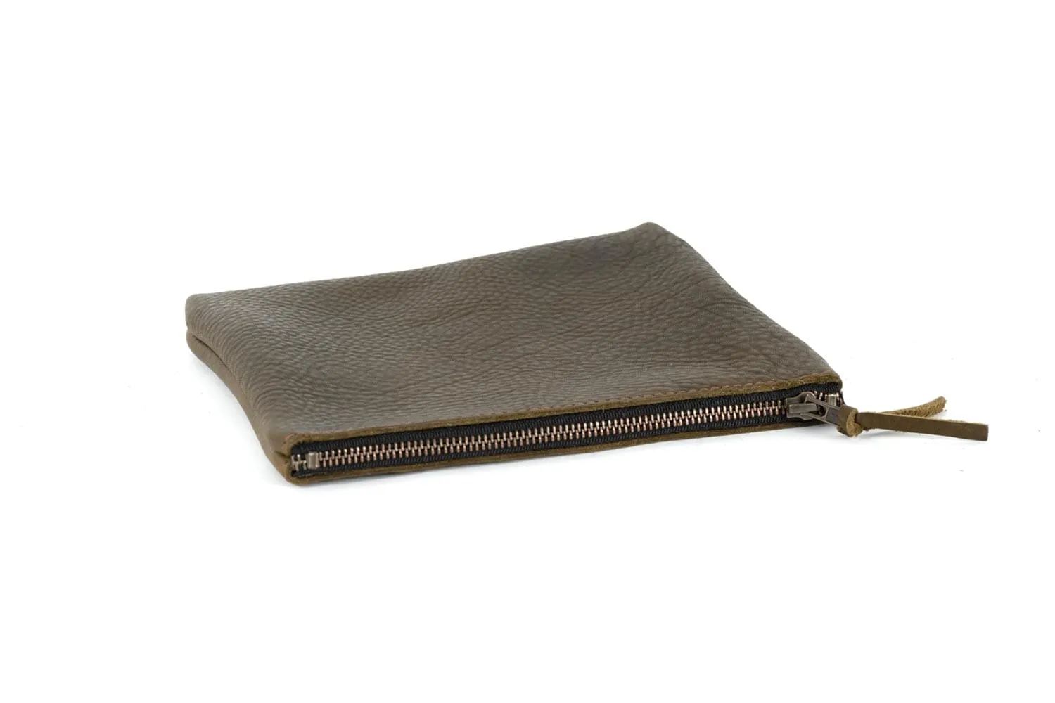 LEATHER TOP ZIPPER POUCH - SMALL