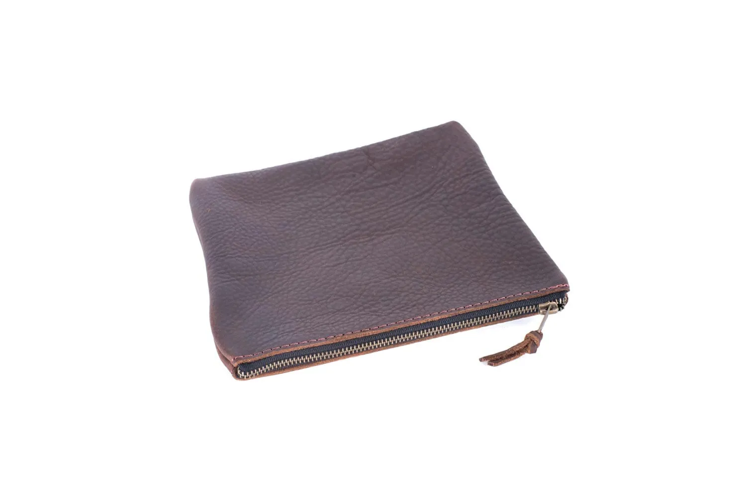 LEATHER TOP ZIPPER POUCH - SMALL
