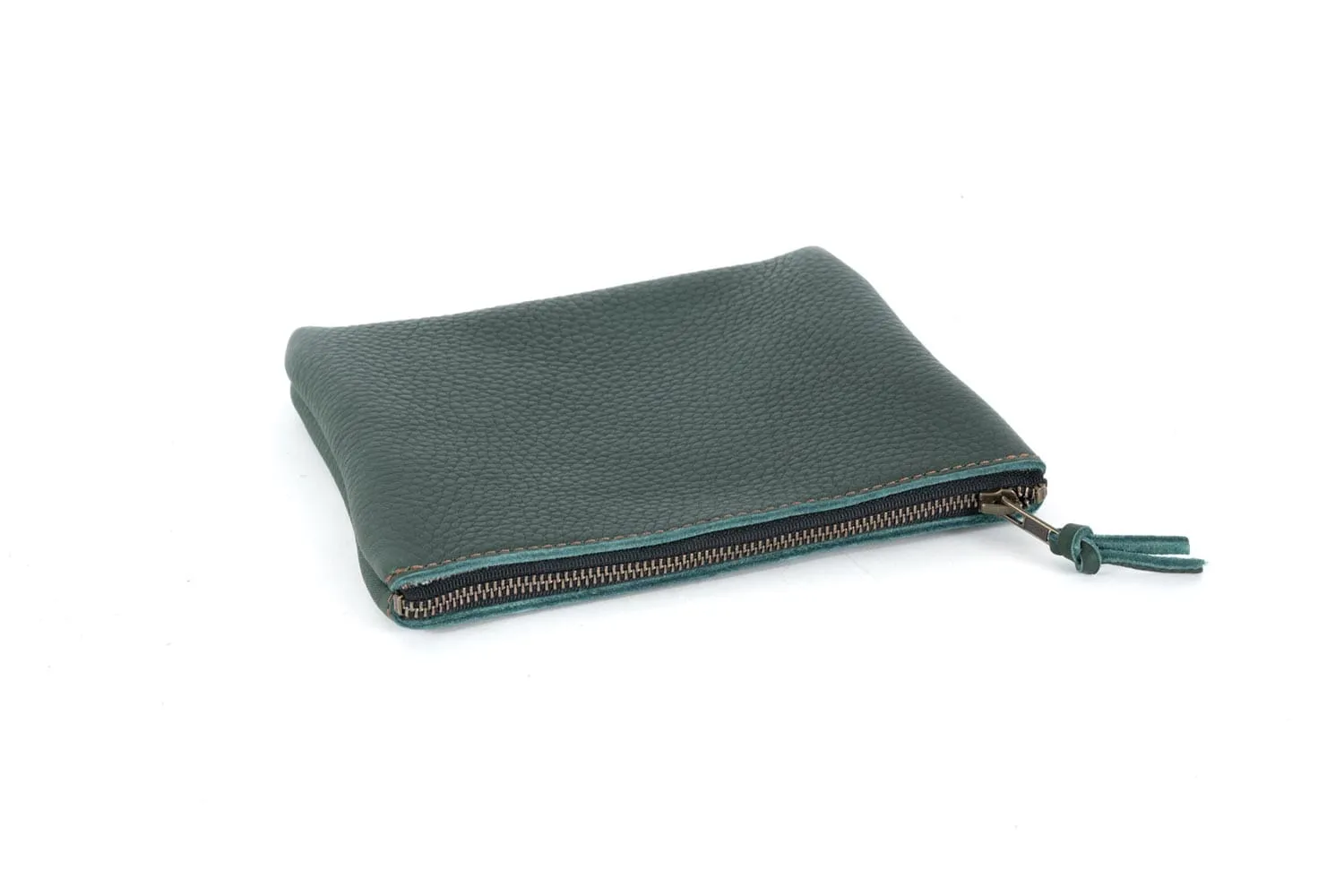 LEATHER TOP ZIPPER POUCH - SMALL