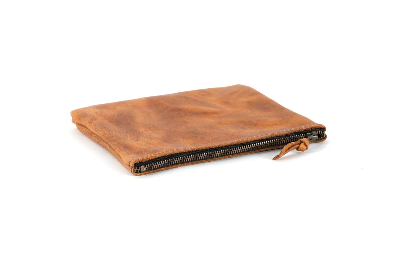 LEATHER TOP ZIPPER POUCH - SMALL