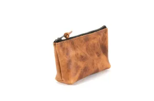 LEATHER TOP ZIPPERED POUCH - SMALL - PEANUT BISON