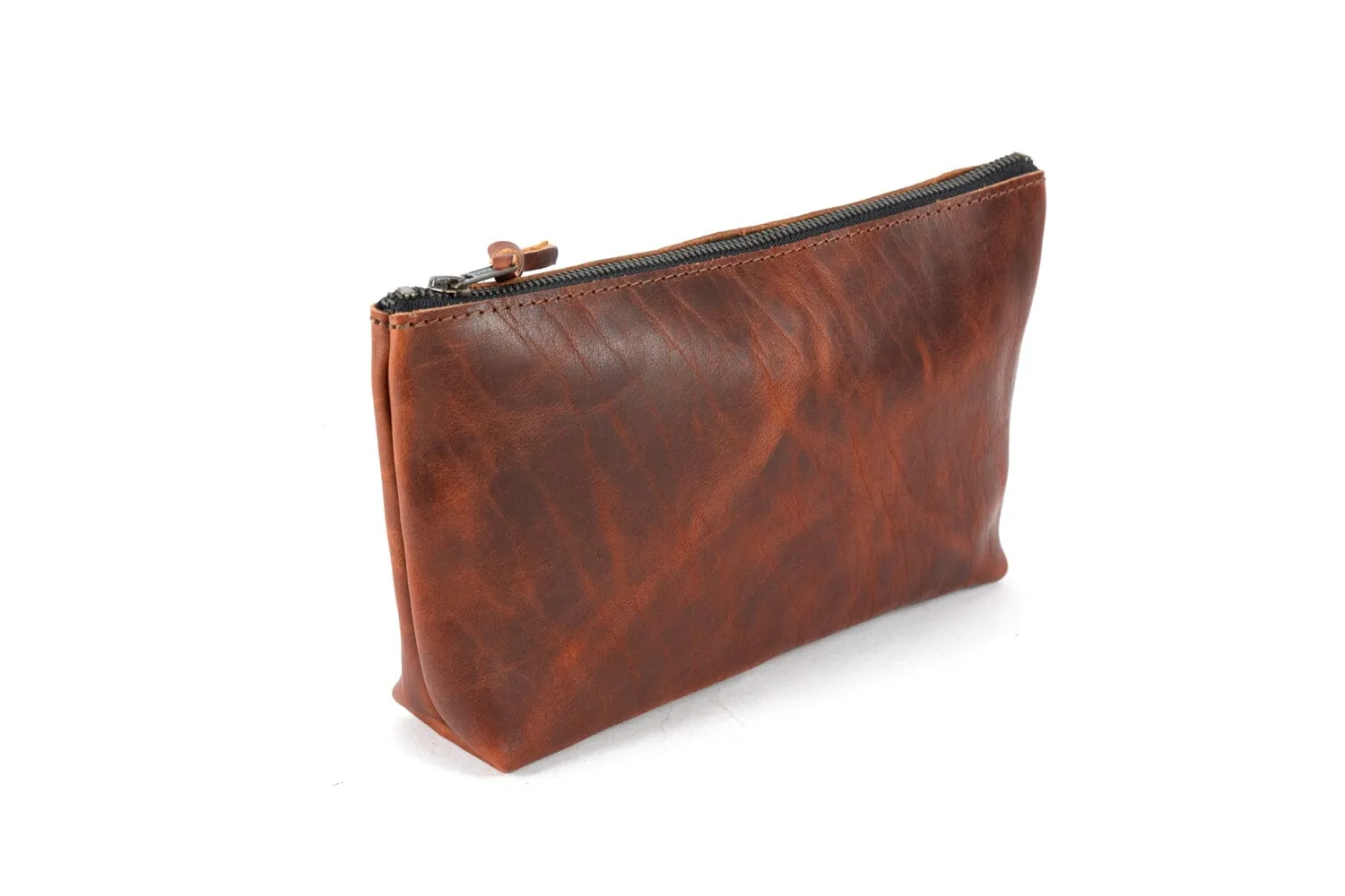 LEATHER ZIPPERED POUCH WITH GUSSET - LARGE - IN STOCK