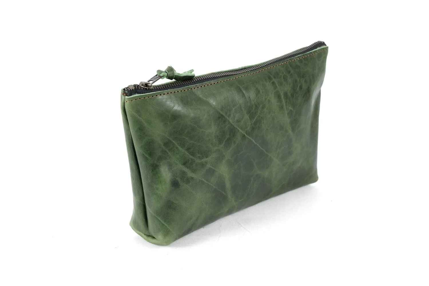 LEATHER ZIPPERED POUCH WITH GUSSET - LARGE - IN STOCK