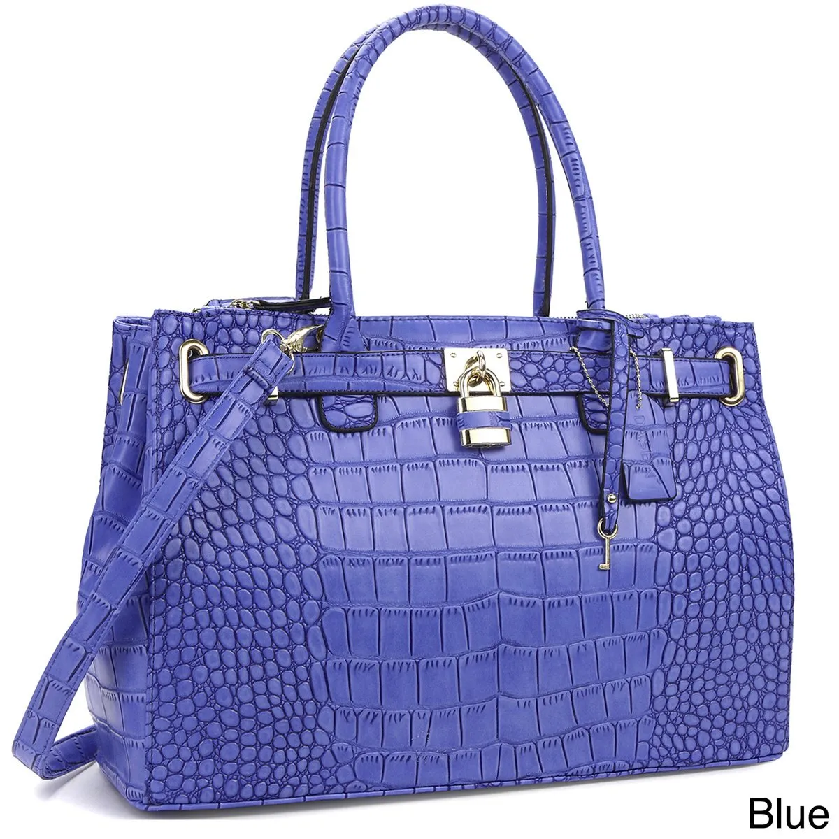 Lisa Cross Faux Croco Embossed Leather Padlock Satchel Handbag