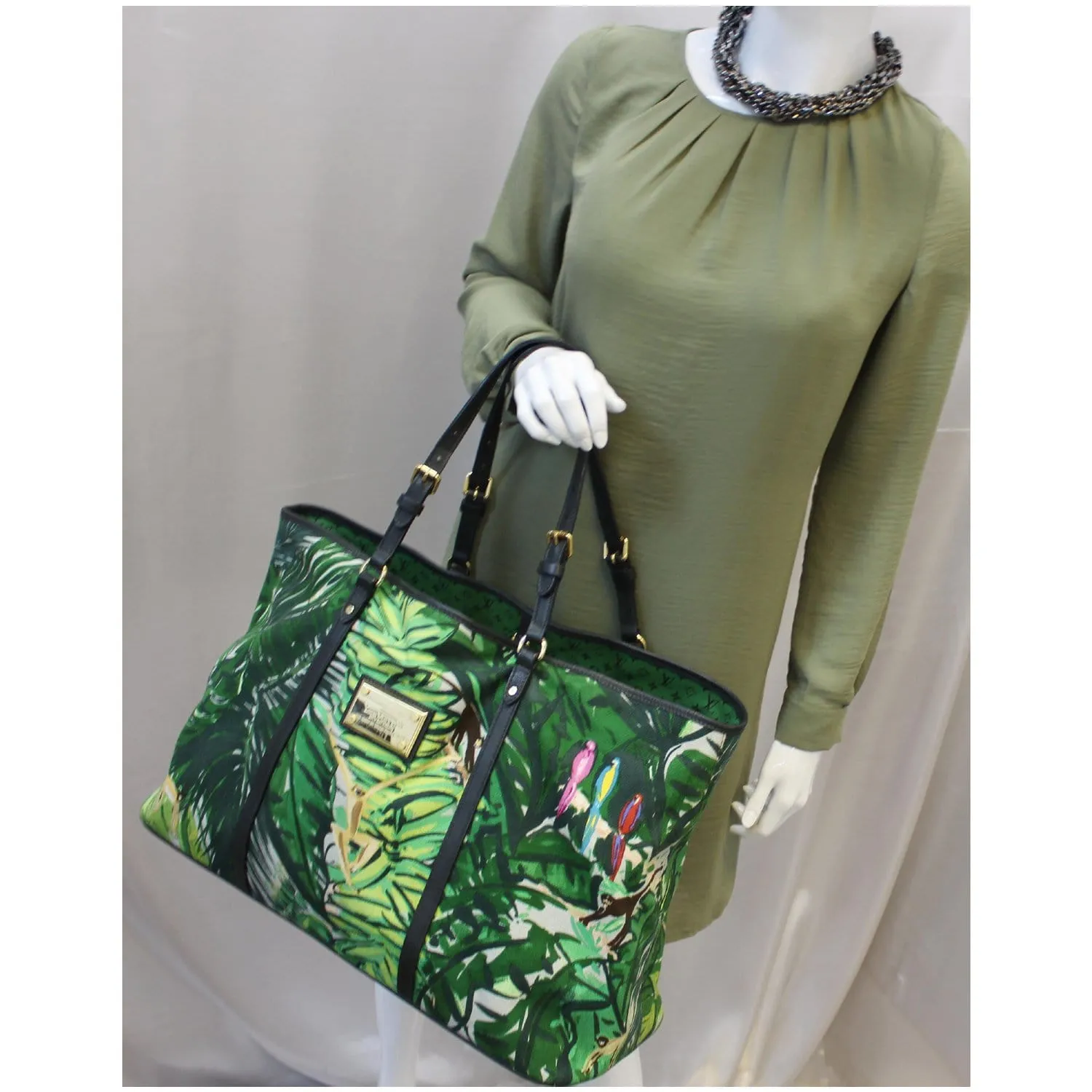 LOUIS VUITTON Ailleurs Cabas GM Printed Canvas Shoulder Bag Green