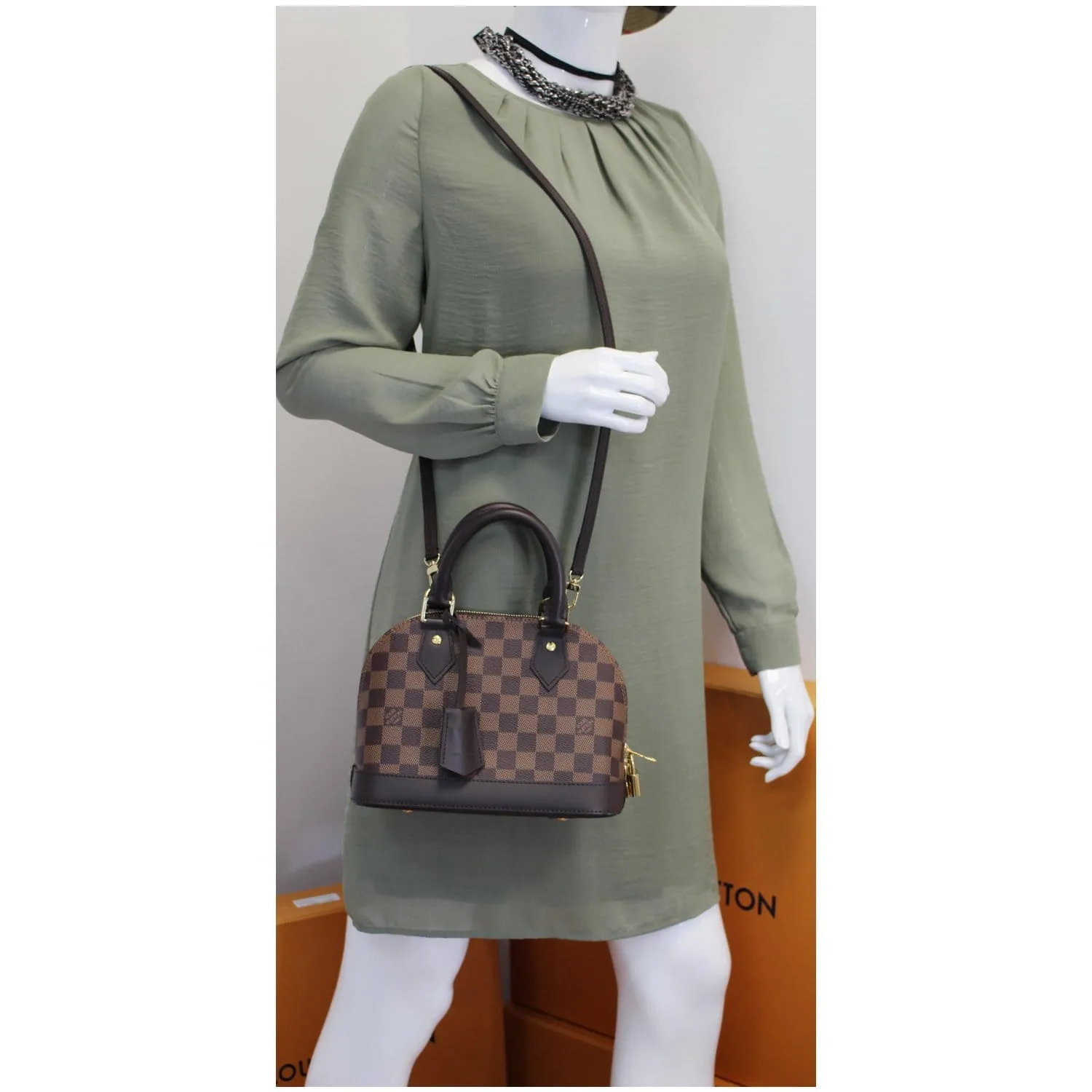 LOUIS VUITTON Alma BB Damier Ebene Satchel Bag Brown
