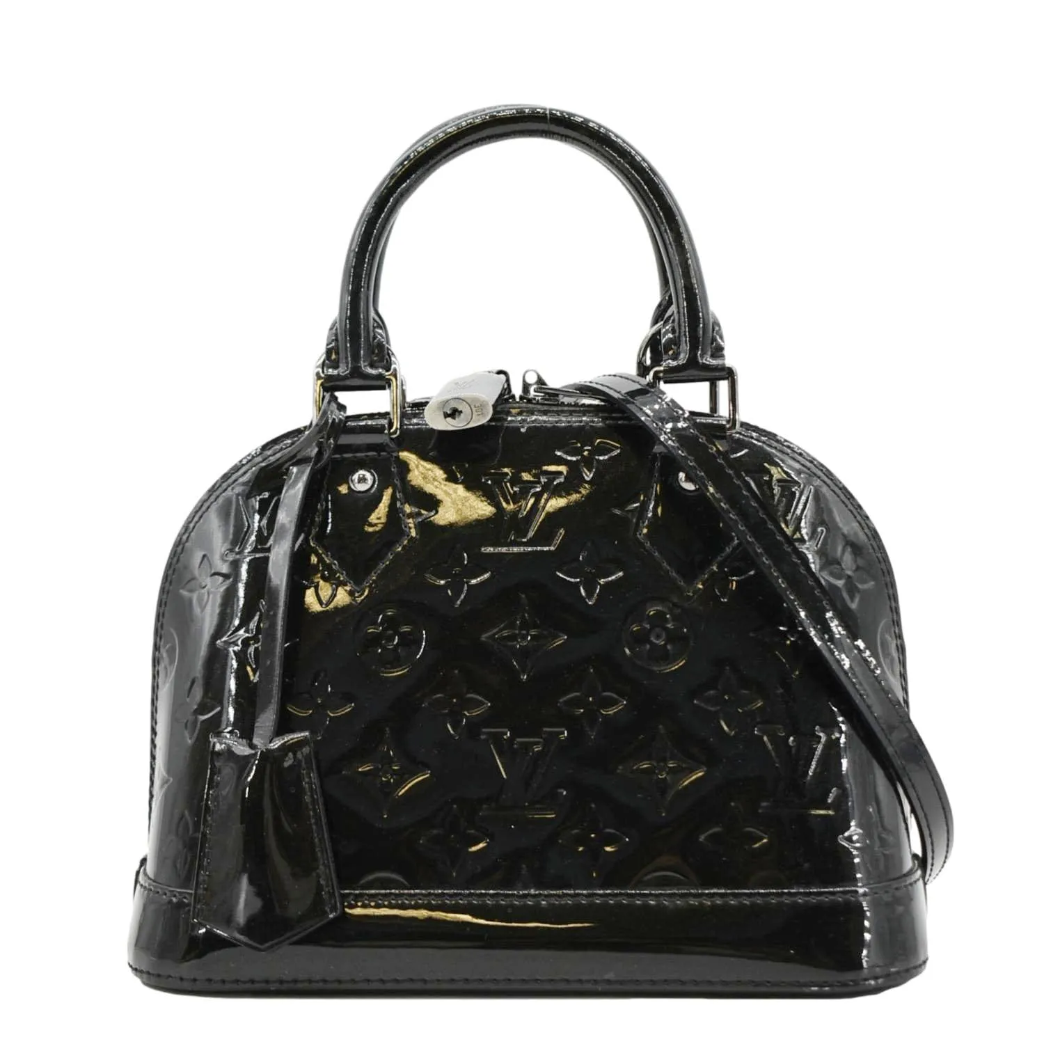 LOUIS VUITTON Alma BB Monogram Vernis Satchel Bag Black