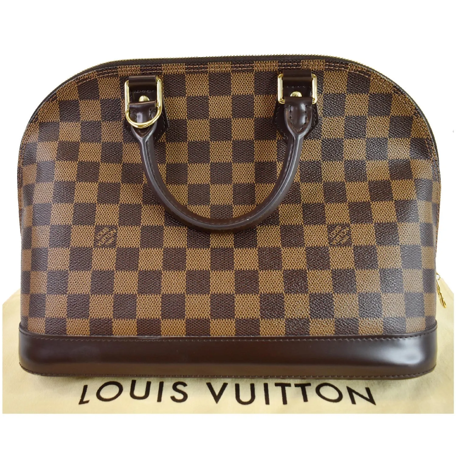 LOUIS VUITTON Alma Damier Ebene Satchel Bag Brown