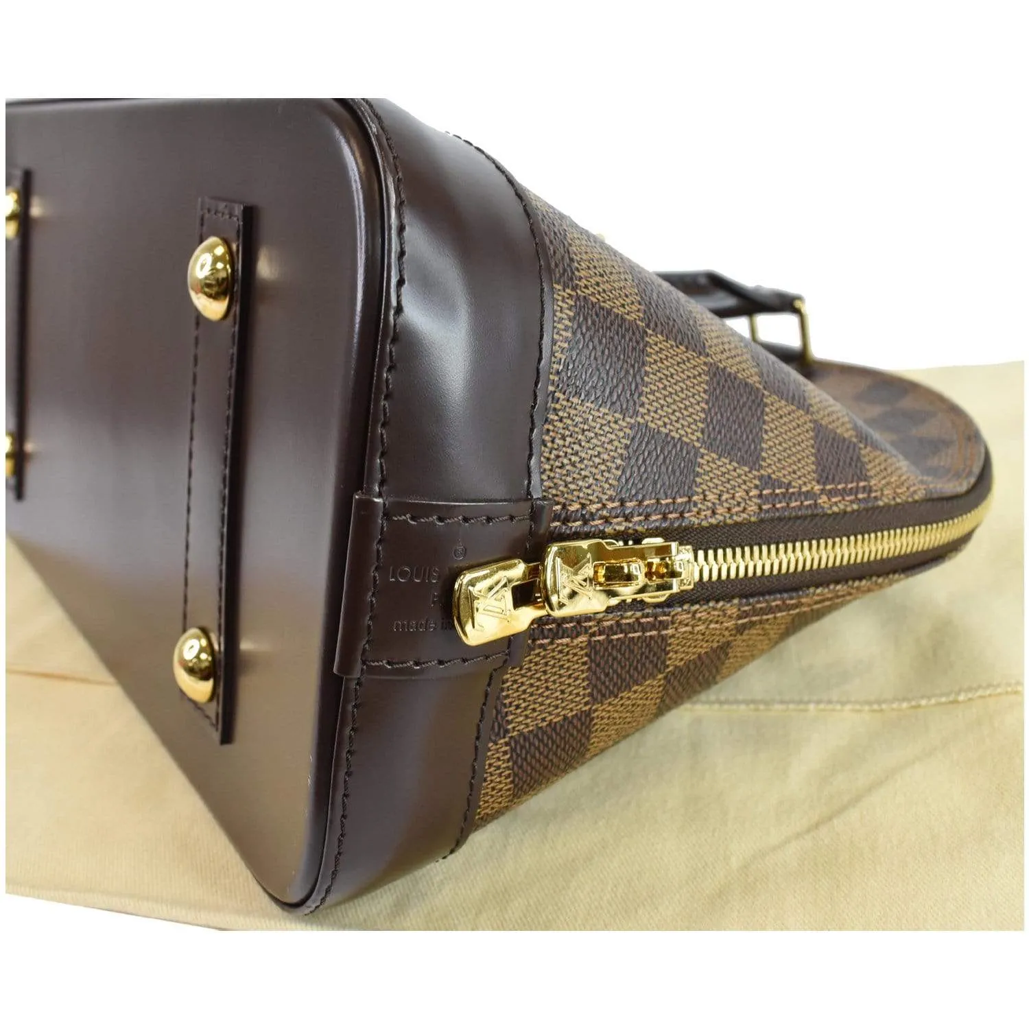 LOUIS VUITTON Alma Damier Ebene Satchel Bag Brown