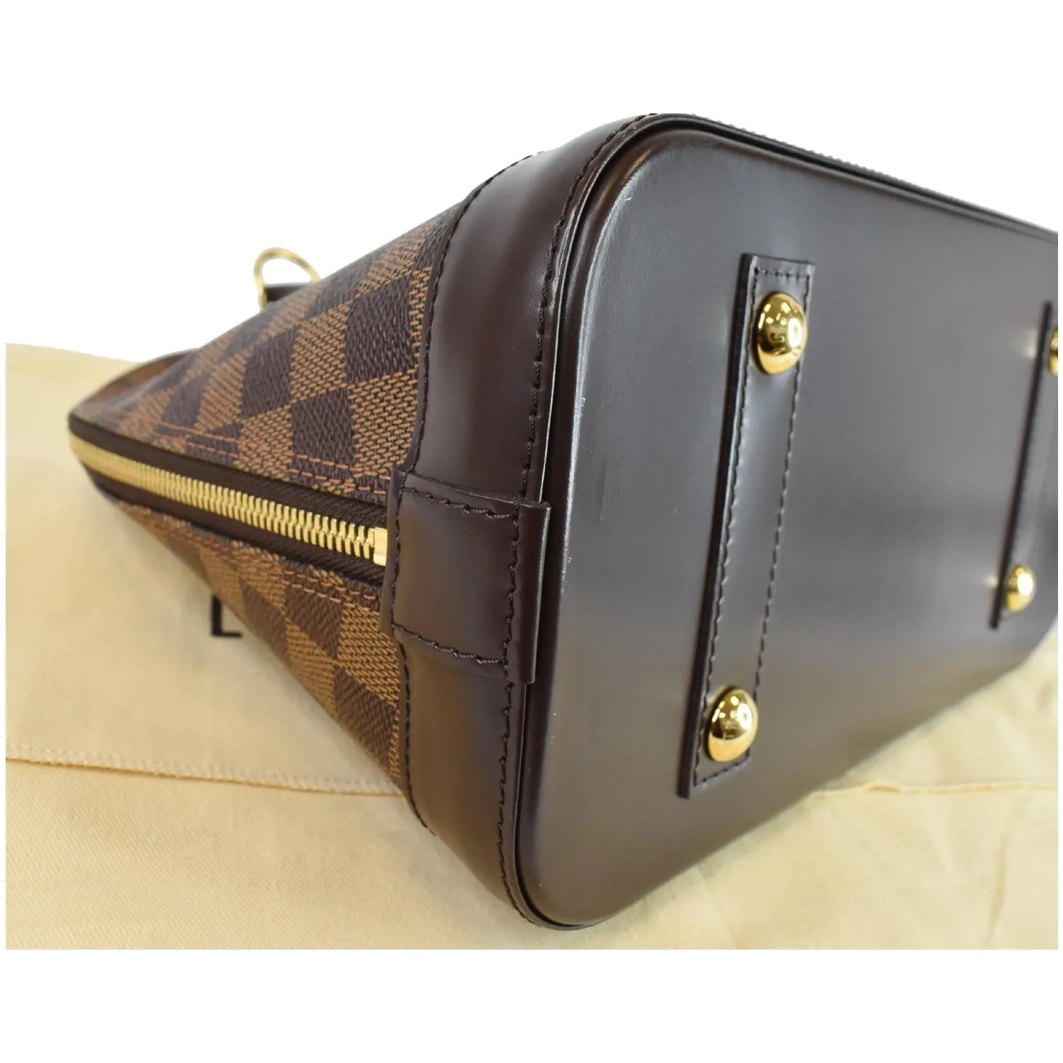 LOUIS VUITTON Alma Damier Ebene Satchel Bag Brown
