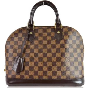 LOUIS VUITTON Alma Damier Ebene Satchel Bag Brown