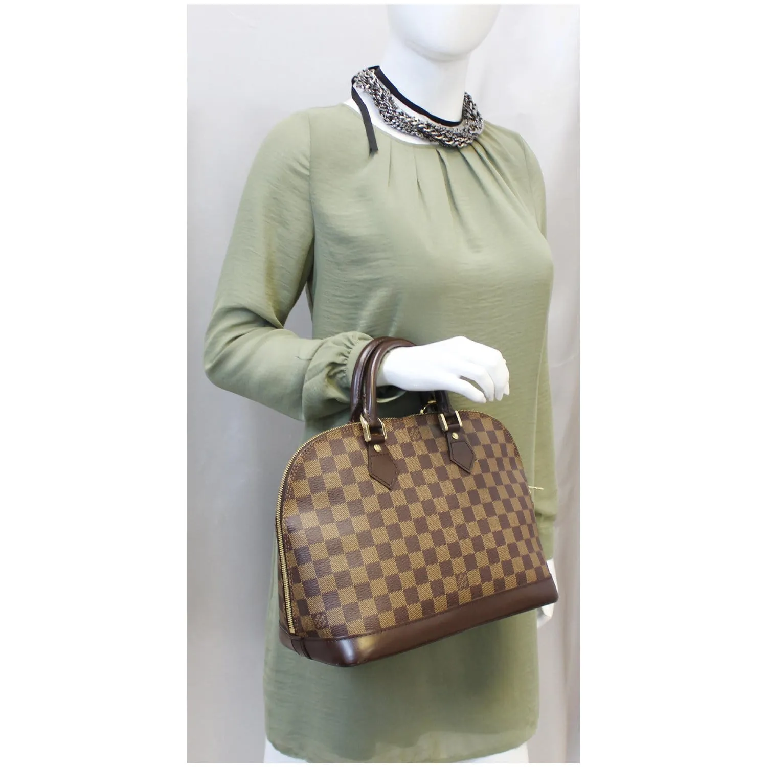 LOUIS VUITTON Alma Damier Ebene Satchel Bag Brown