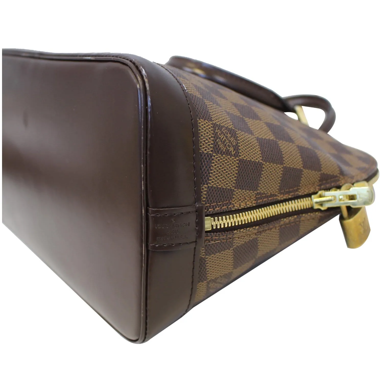 LOUIS VUITTON Alma Damier Ebene Satchel Bag Brown