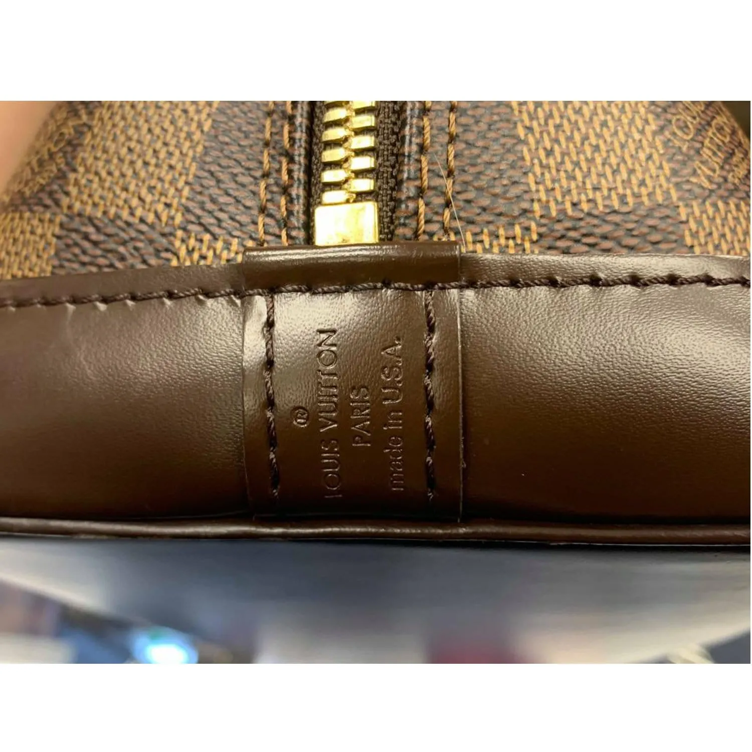 LOUIS VUITTON Alma Damier Ebene Satchel Bag Brown