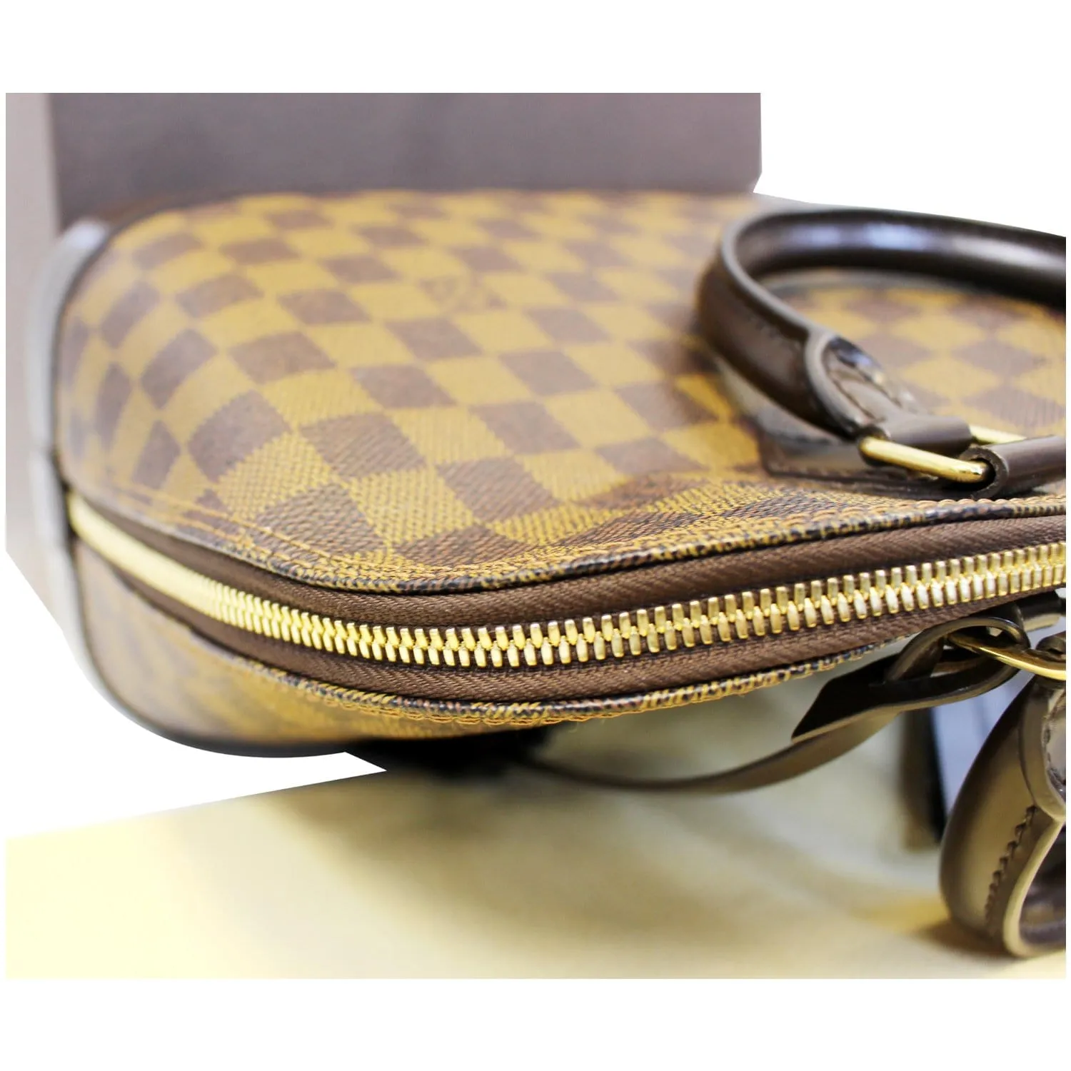 LOUIS VUITTON Alma Damier Ebene Satchel Handbag Brown