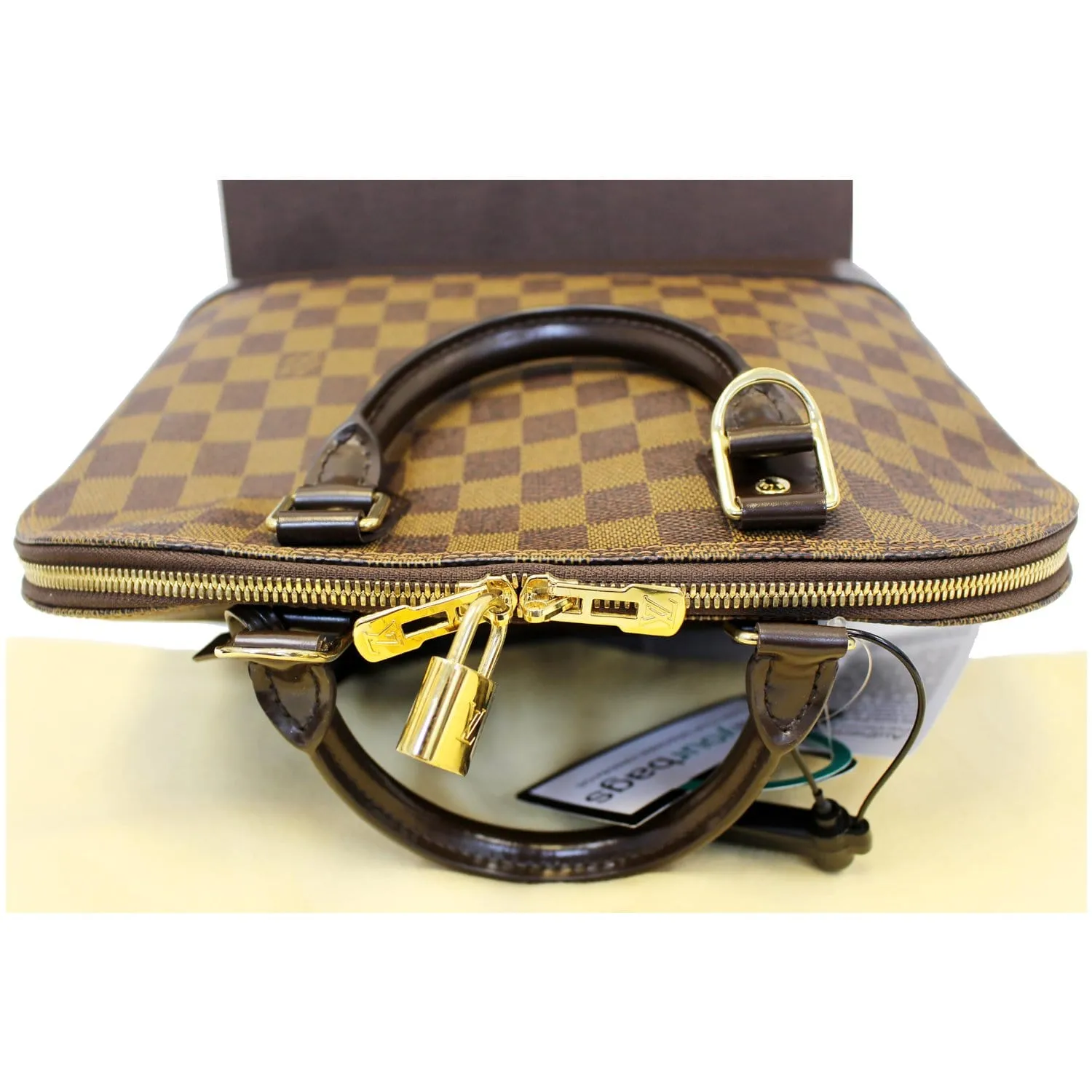 LOUIS VUITTON Alma Damier Ebene Satchel Handbag Brown