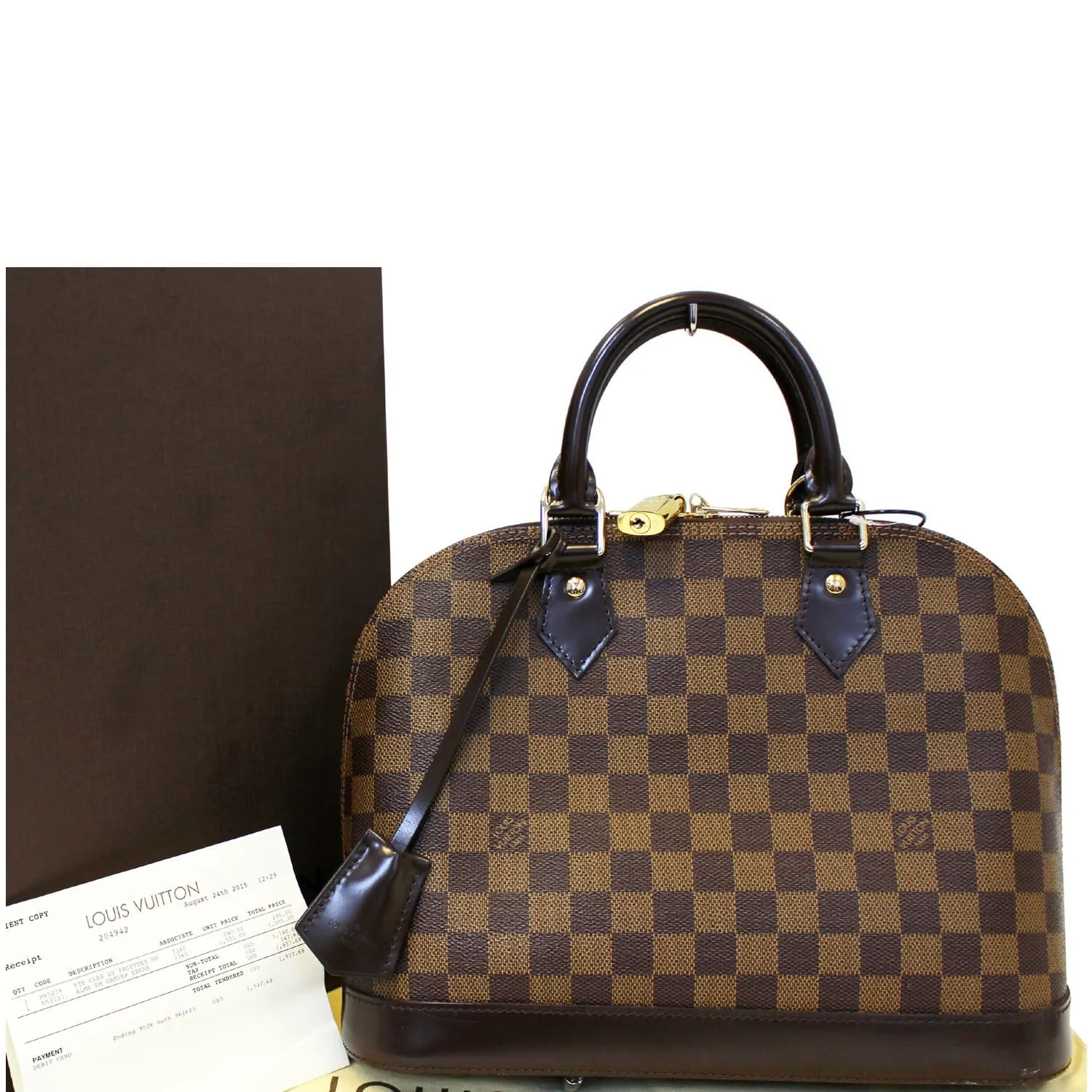LOUIS VUITTON Alma Damier Ebene Satchel Handbag Brown