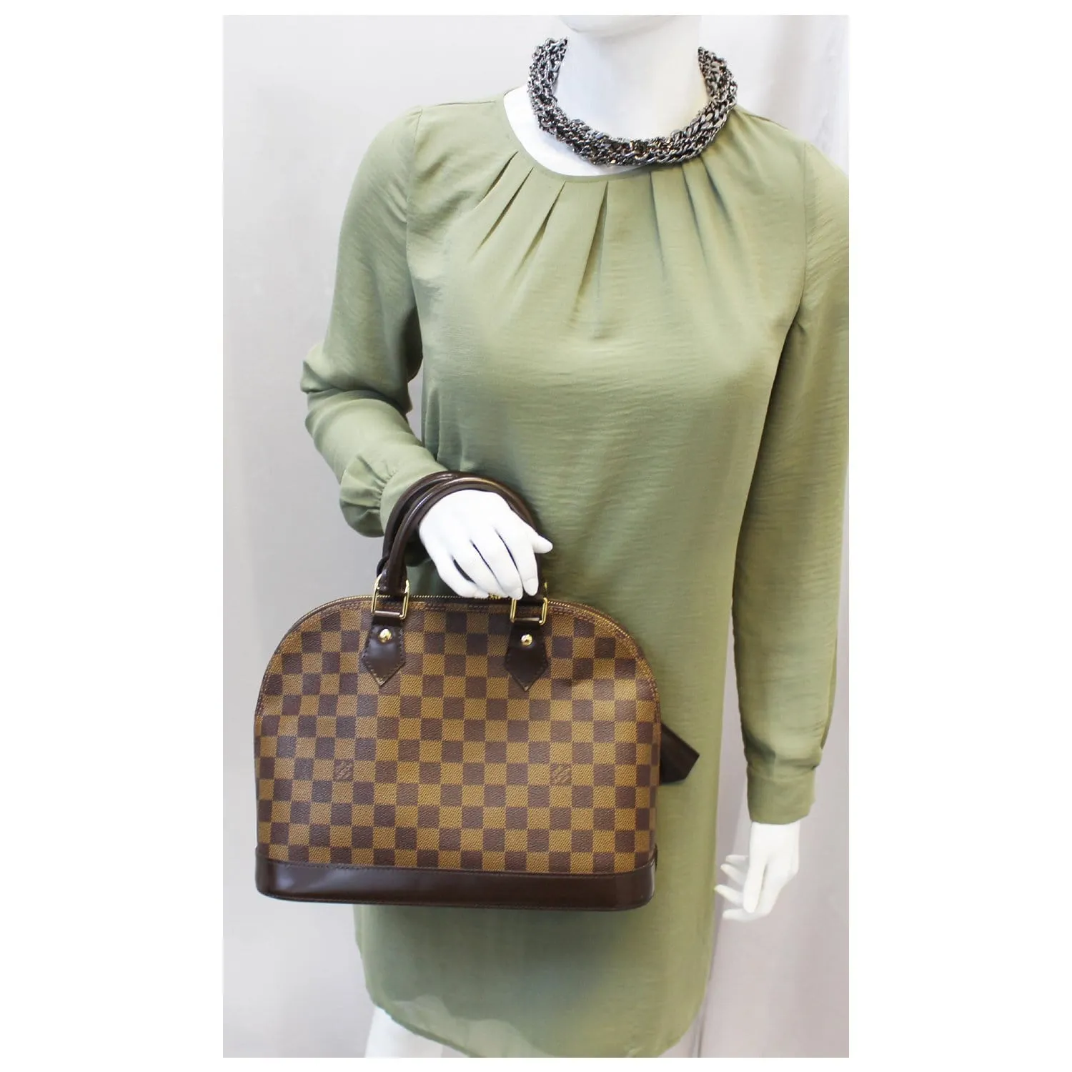 LOUIS VUITTON Alma Damier Ebene Satchel Handbag Brown