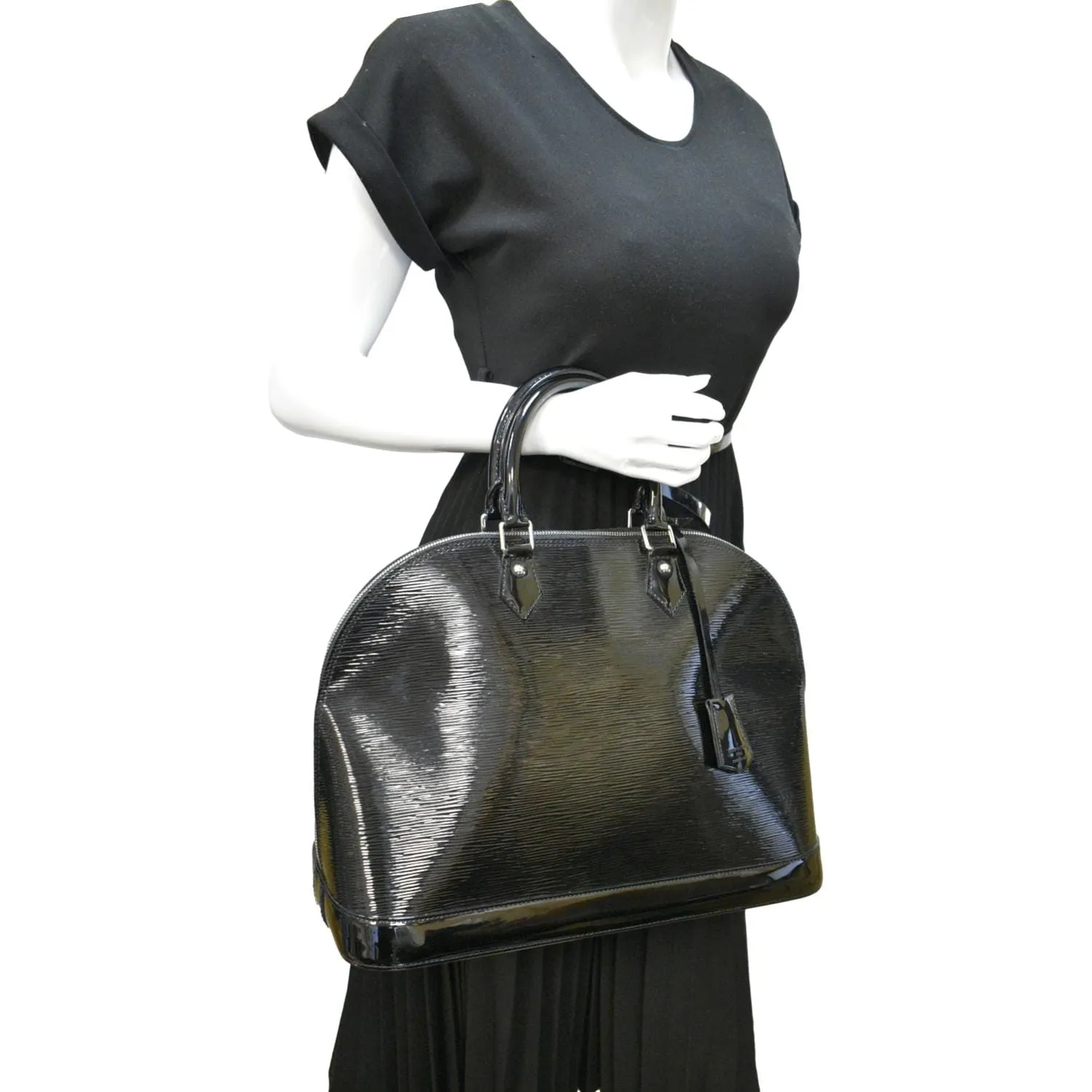 LOUIS VUITTON Alma GM Electric Epi Leather Satchel Bag Black