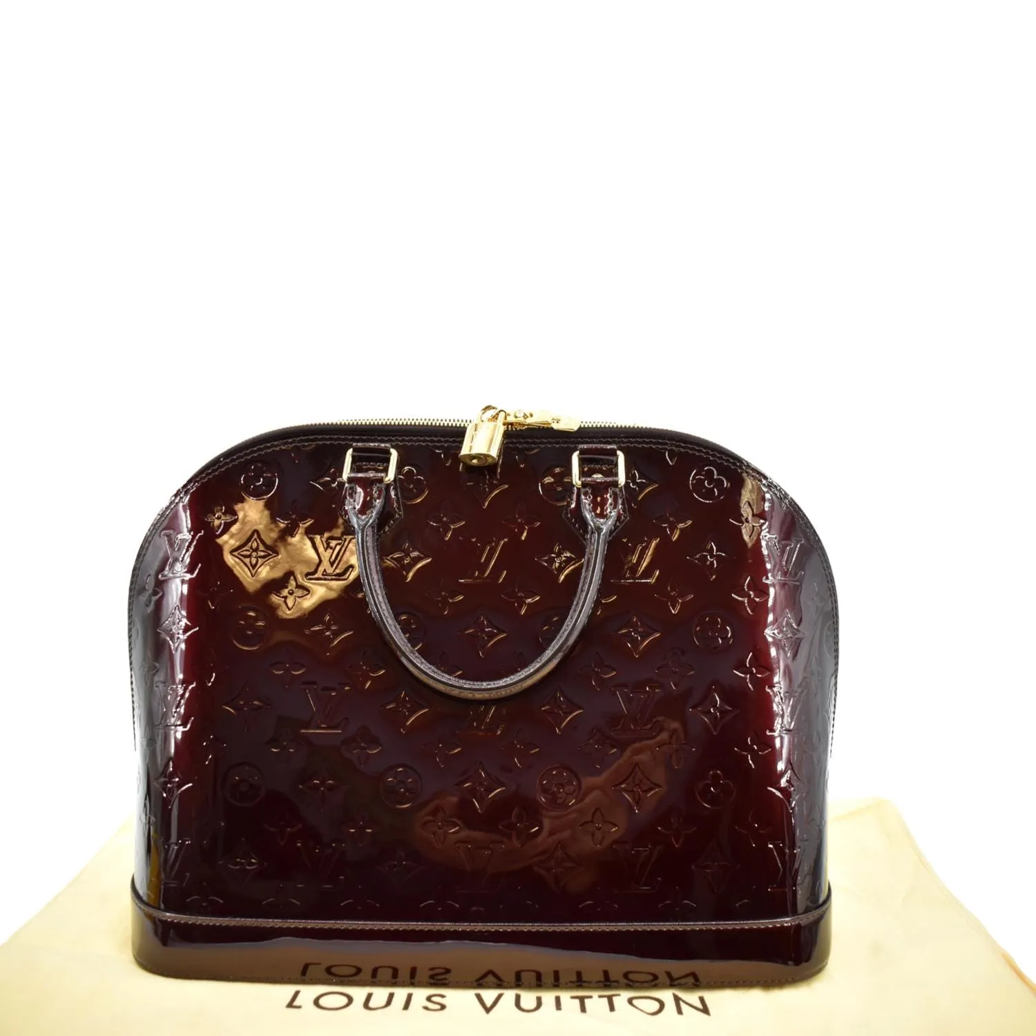 LOUIS VUITTON Alma GM Monogram Vernis Leather Satchel Bag Amarante