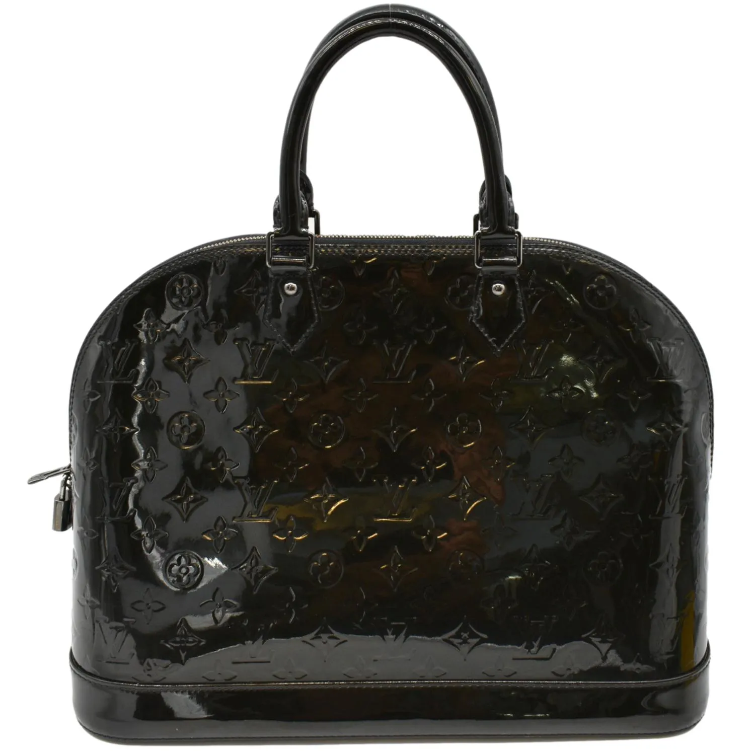 LOUIS VUITTON Alma GM Monogram Vernis Leather Satchel Bag Black
