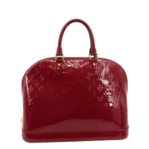 LOUIS VUITTON Alma GM Monogram Vernis Leather Satchel Bag Red