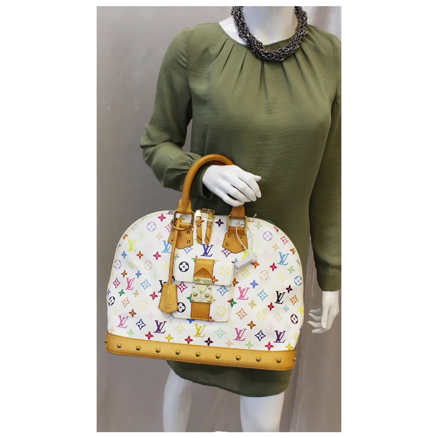 LOUIS VUITTON Alma GM Multicolor White Satchel Handbag