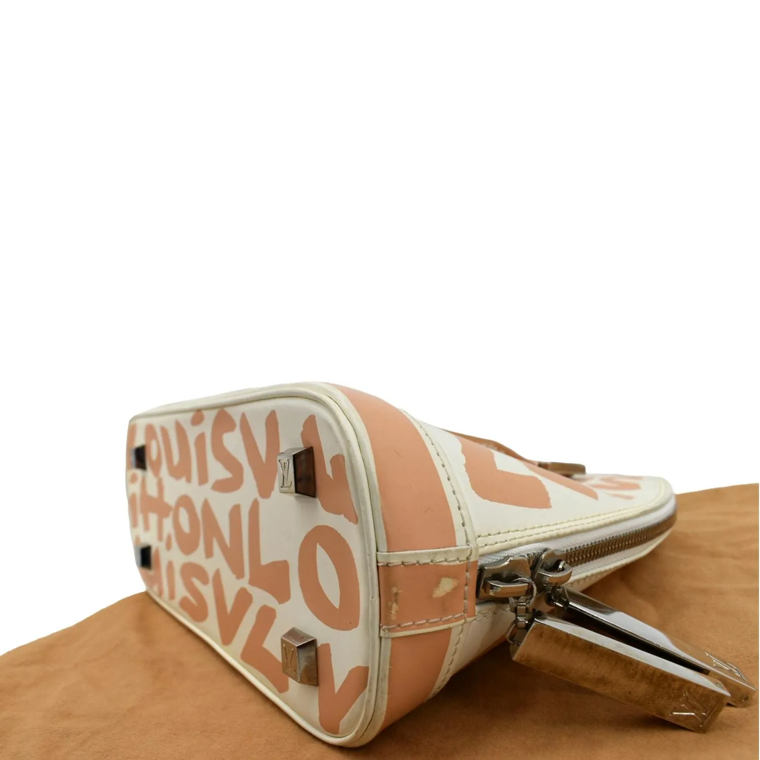 Louis Vuitton Alma Graffiti Leather Satchel Bag White