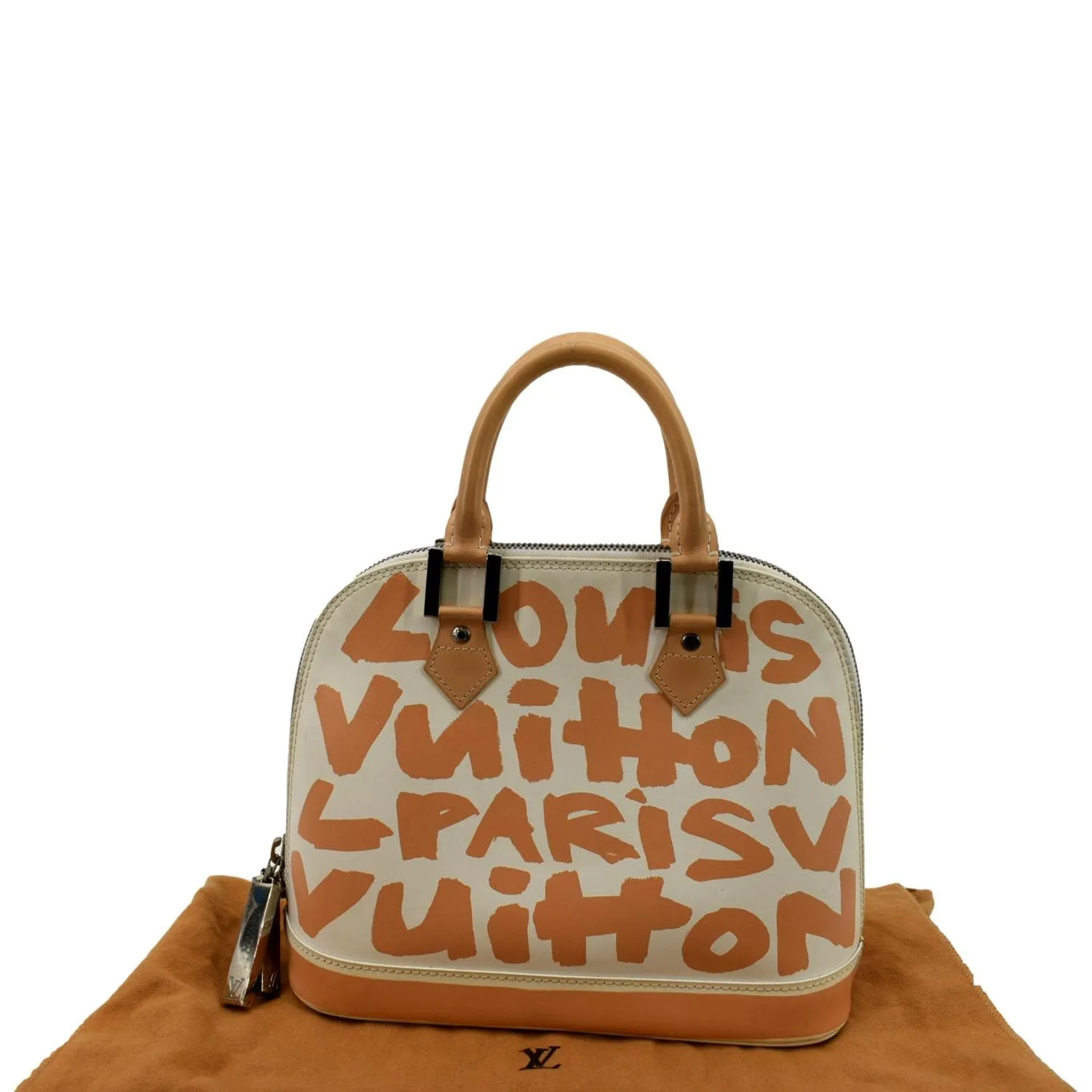 Louis Vuitton Alma Graffiti Leather Satchel Bag White
