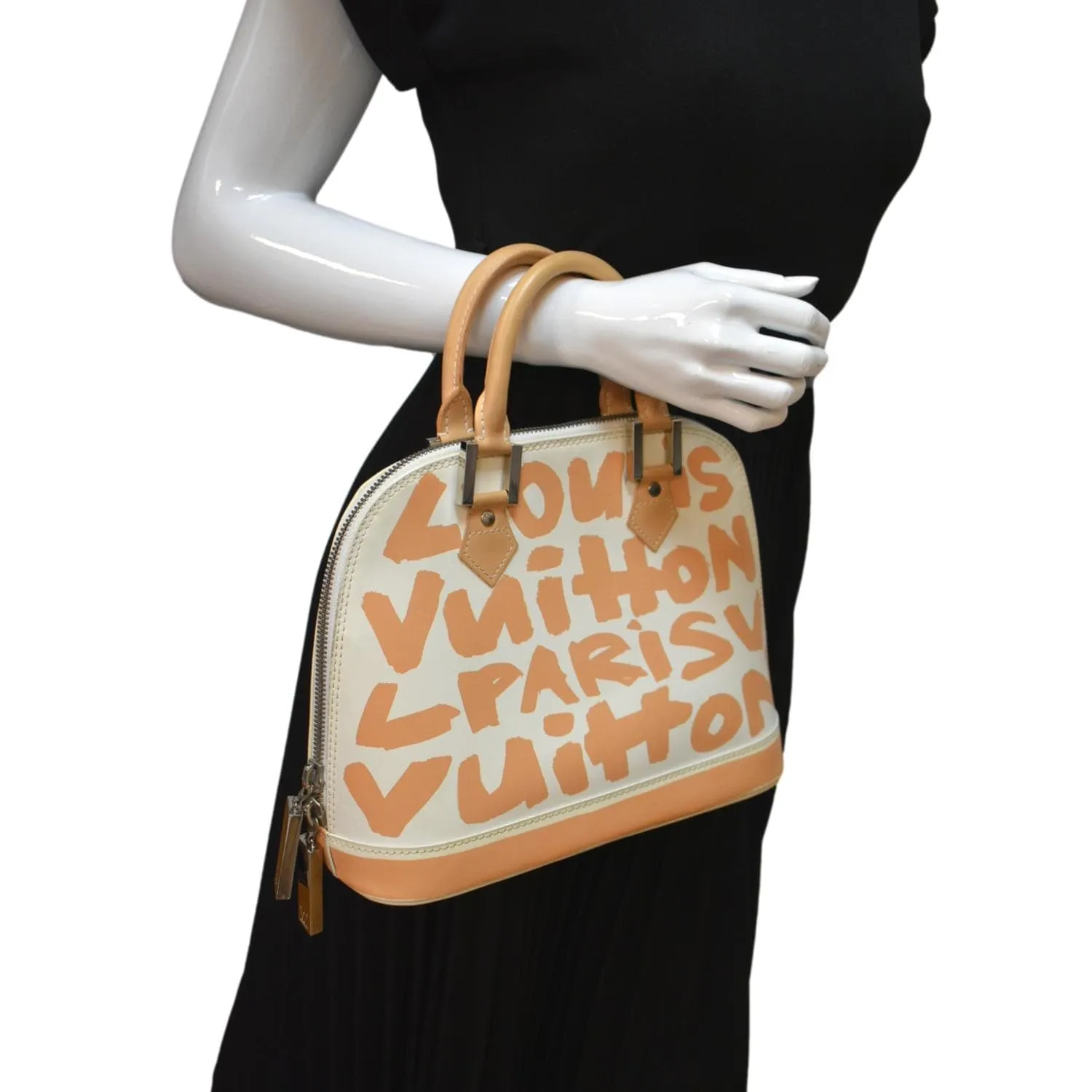 Louis Vuitton Alma Graffiti Leather Satchel Bag White