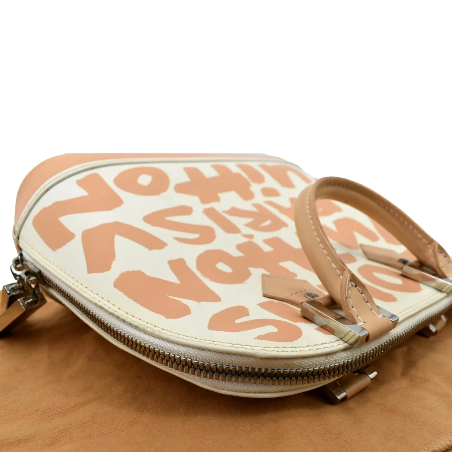 Louis Vuitton Alma Graffiti Leather Satchel Bag White
