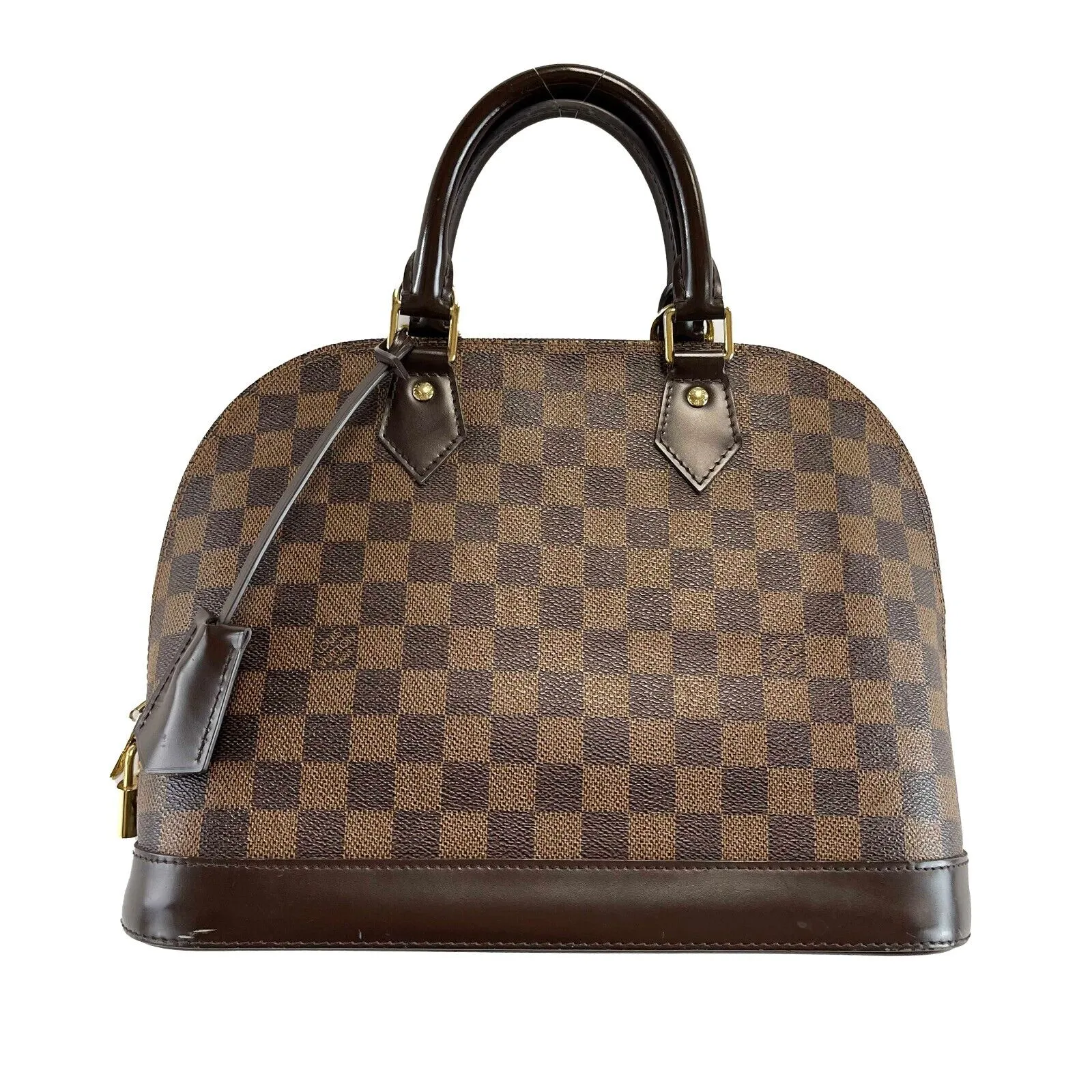 Louis Vuitton Alma Handbag Damier Ebene PM Brown W/ Lock & Keys